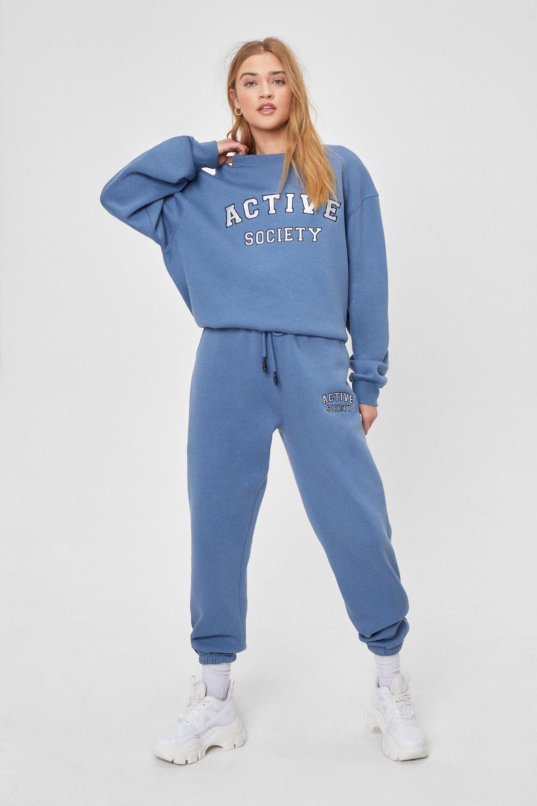 Blue Active Society Embroidered Joggers image number 1