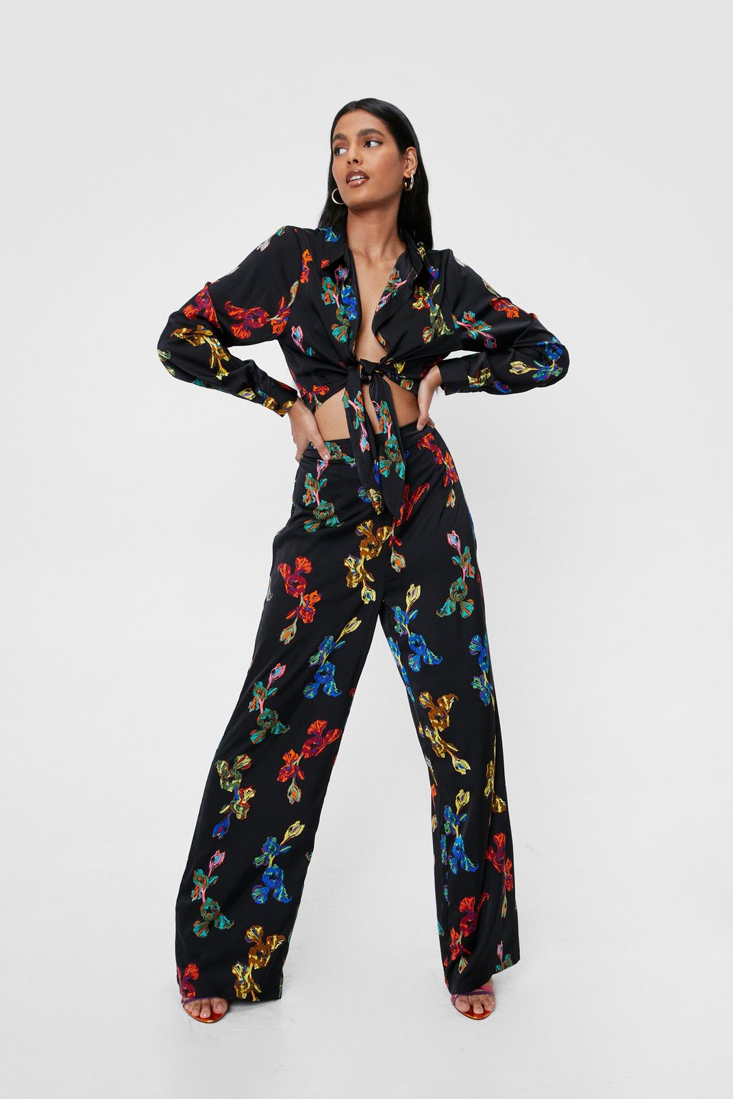High Waisted Floral Wide Leg Trousers image number 1
