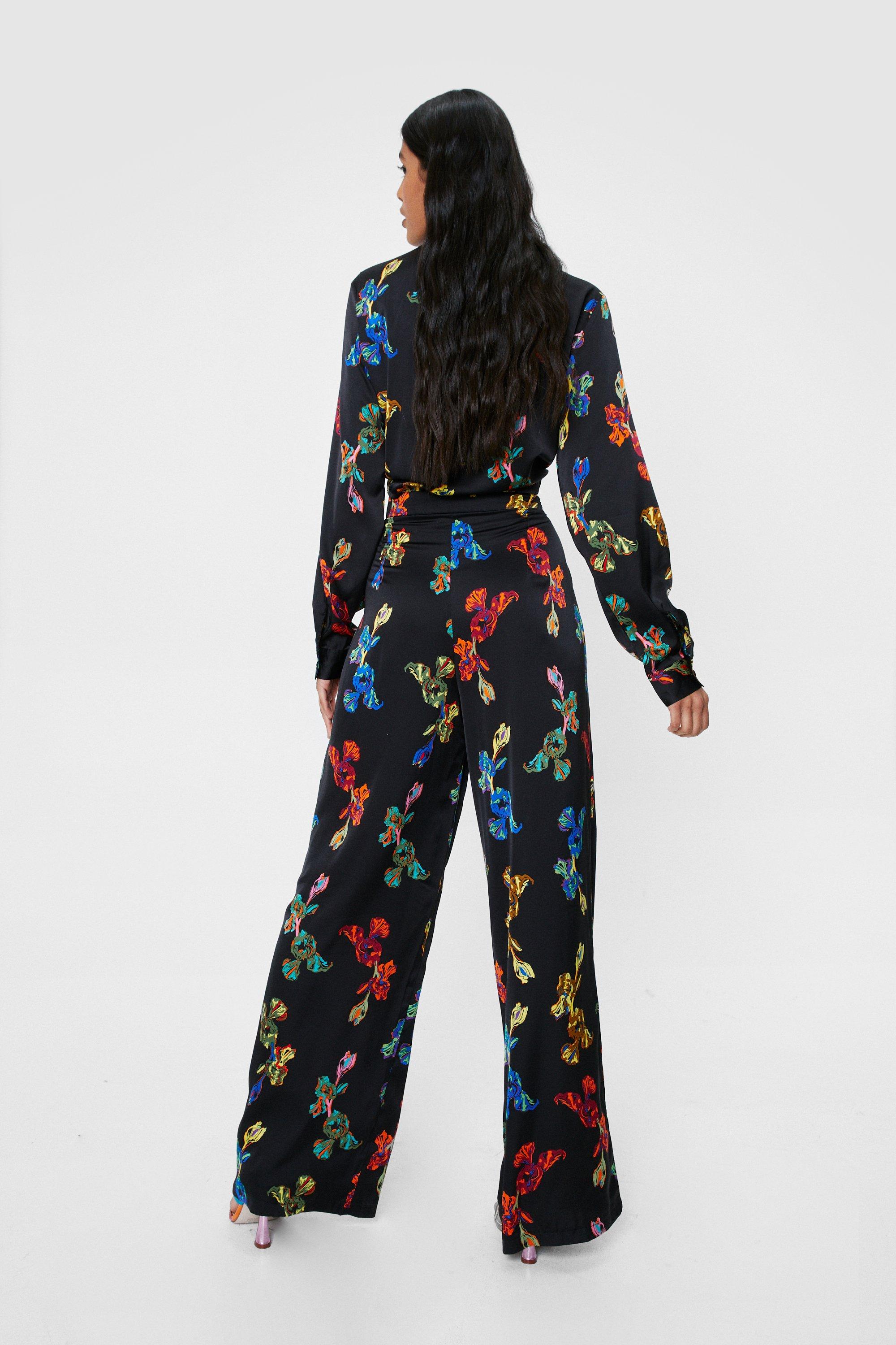 High waisted wide leg floral pants hotsell