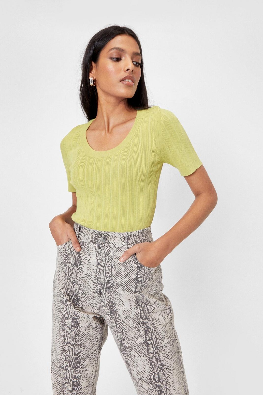 Lime Ribbed Scoop Neck Top image number 1