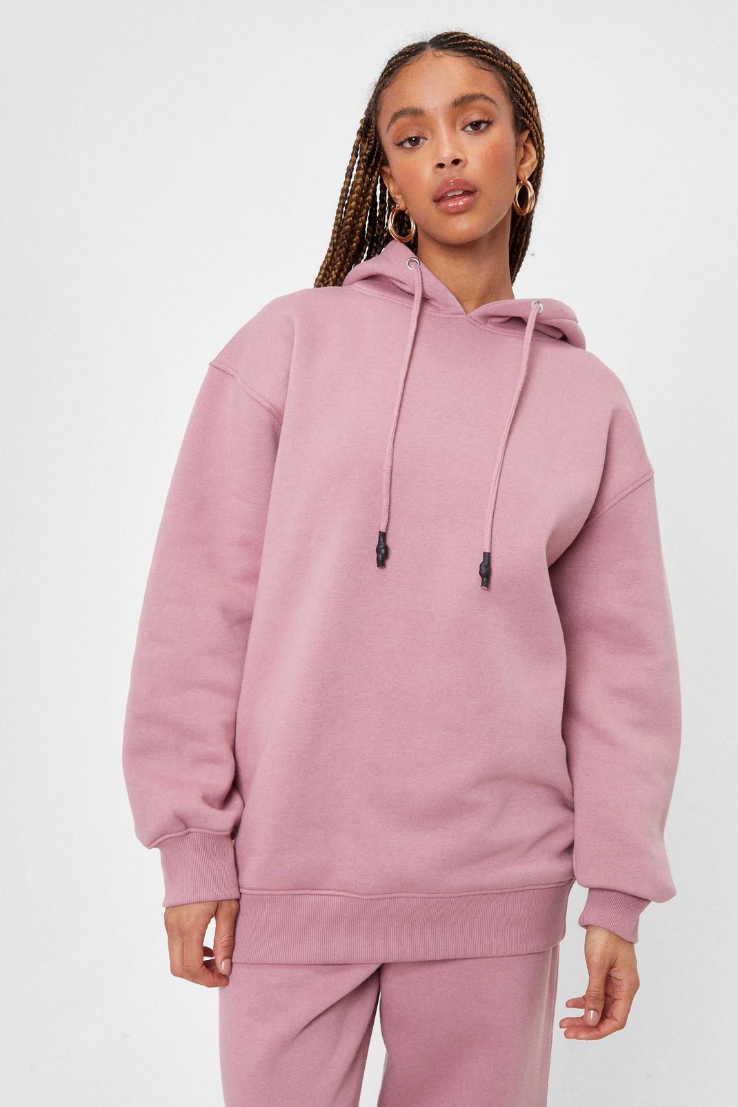 Dusky pink Relaxed Long Sleeved Drawstring Hoodie image number 1