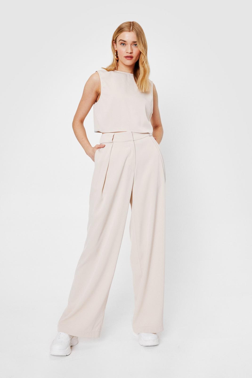 Stone High Waisted Pleated Wide Leg Pants image number 1