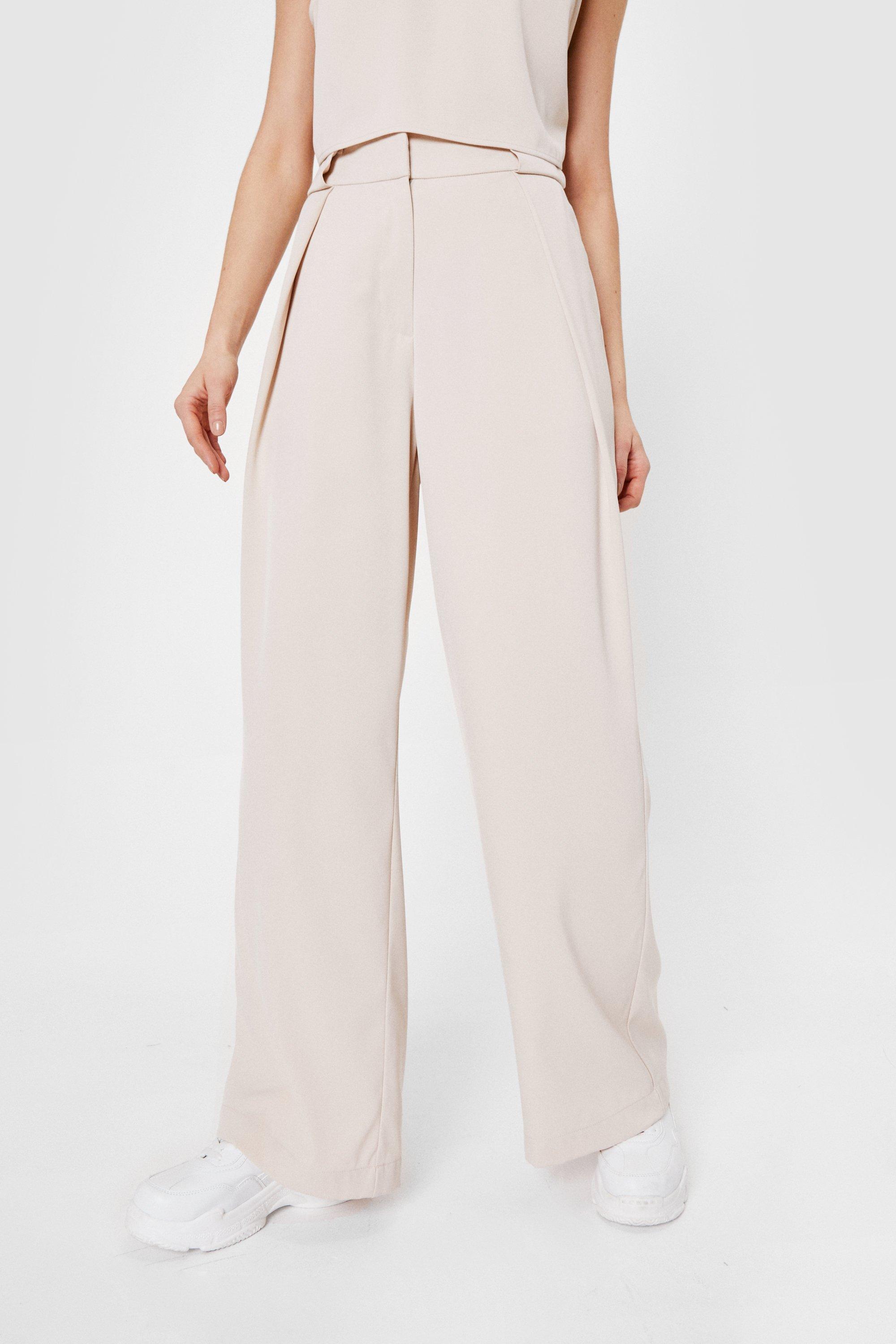 High Waisted Pleated Wide Leg Work Trousers