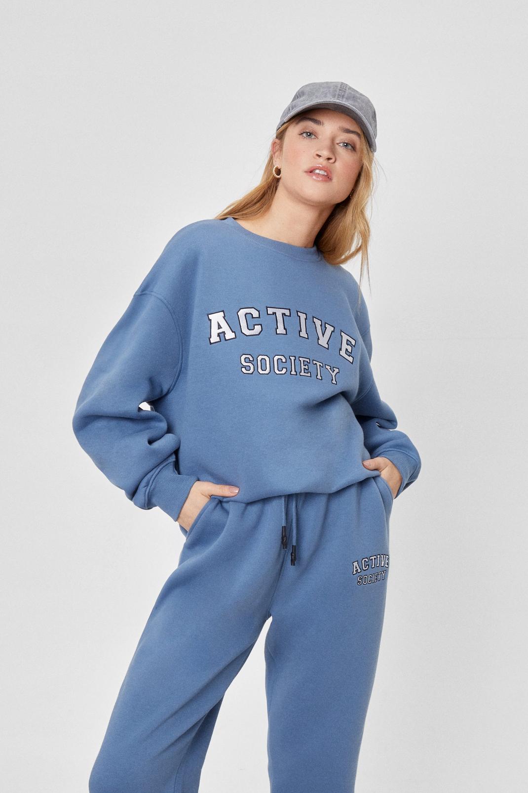 Blue Active Society Oversized Embroidered Sweatshirt image number 1