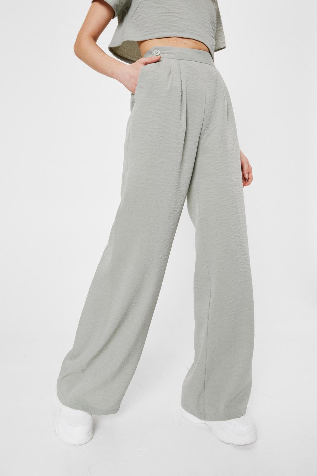 Sage Linen Look Pleated Front Wide Leg Pants image number 1