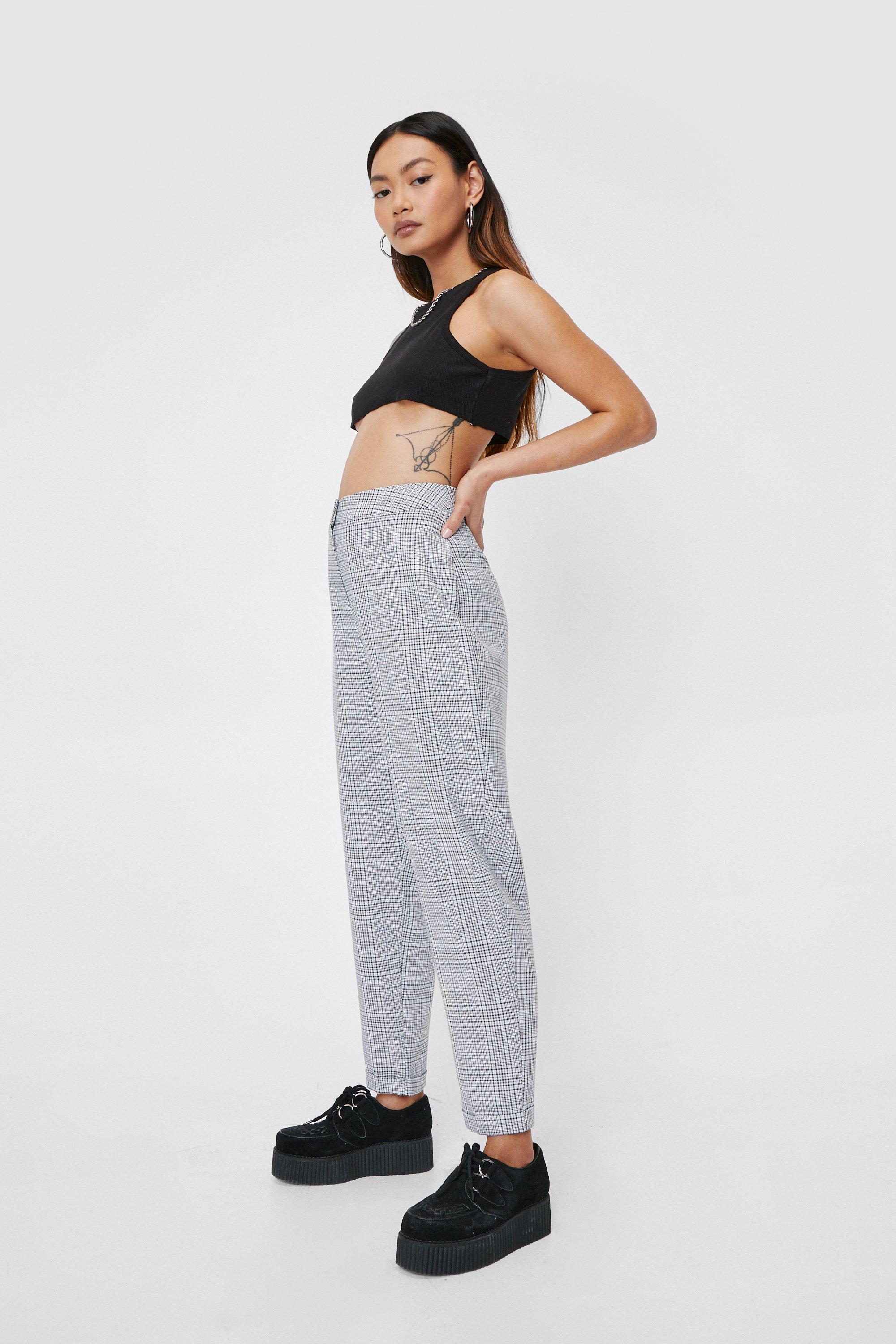 Straight leg check outlet trousers