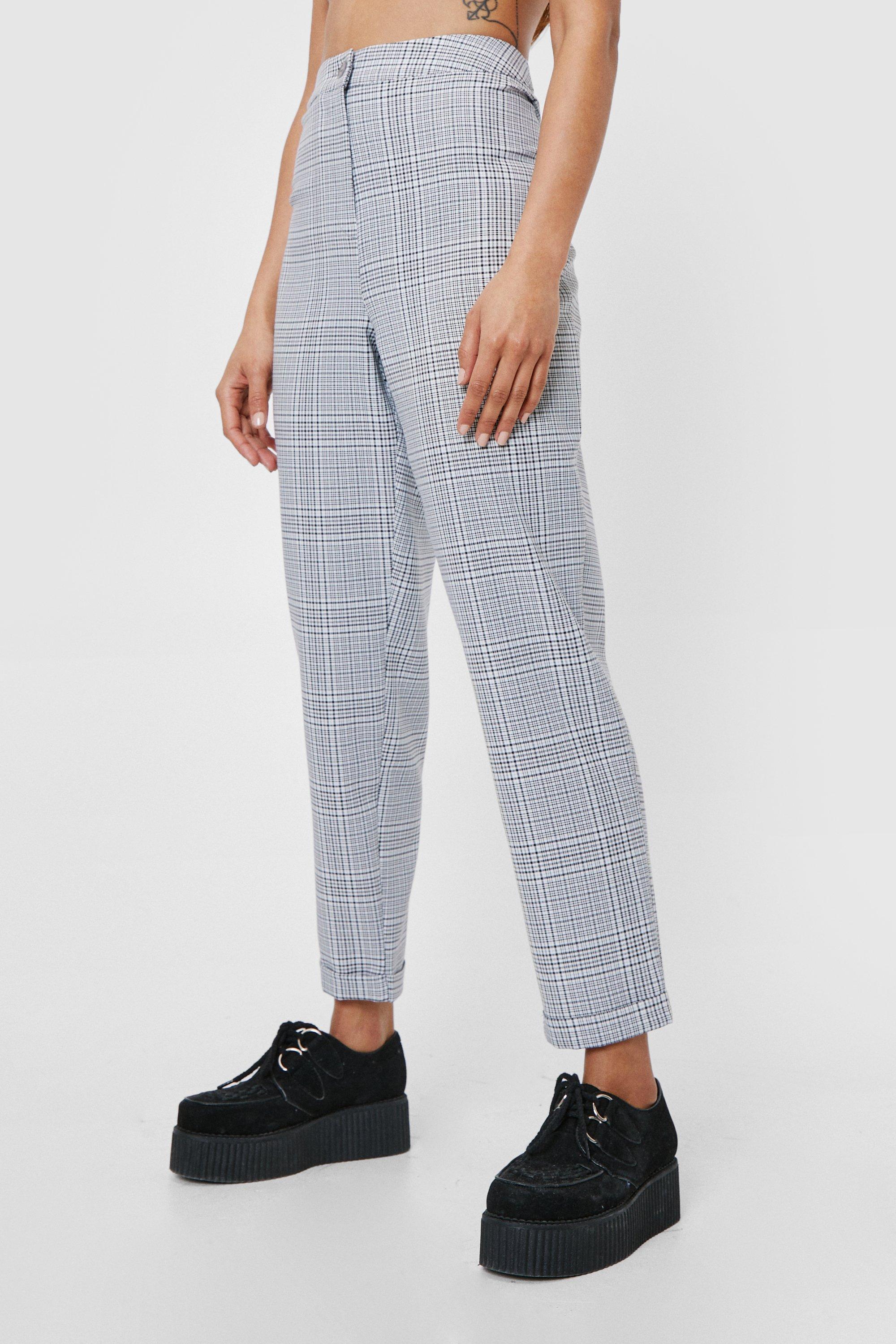 Petite store checked trousers