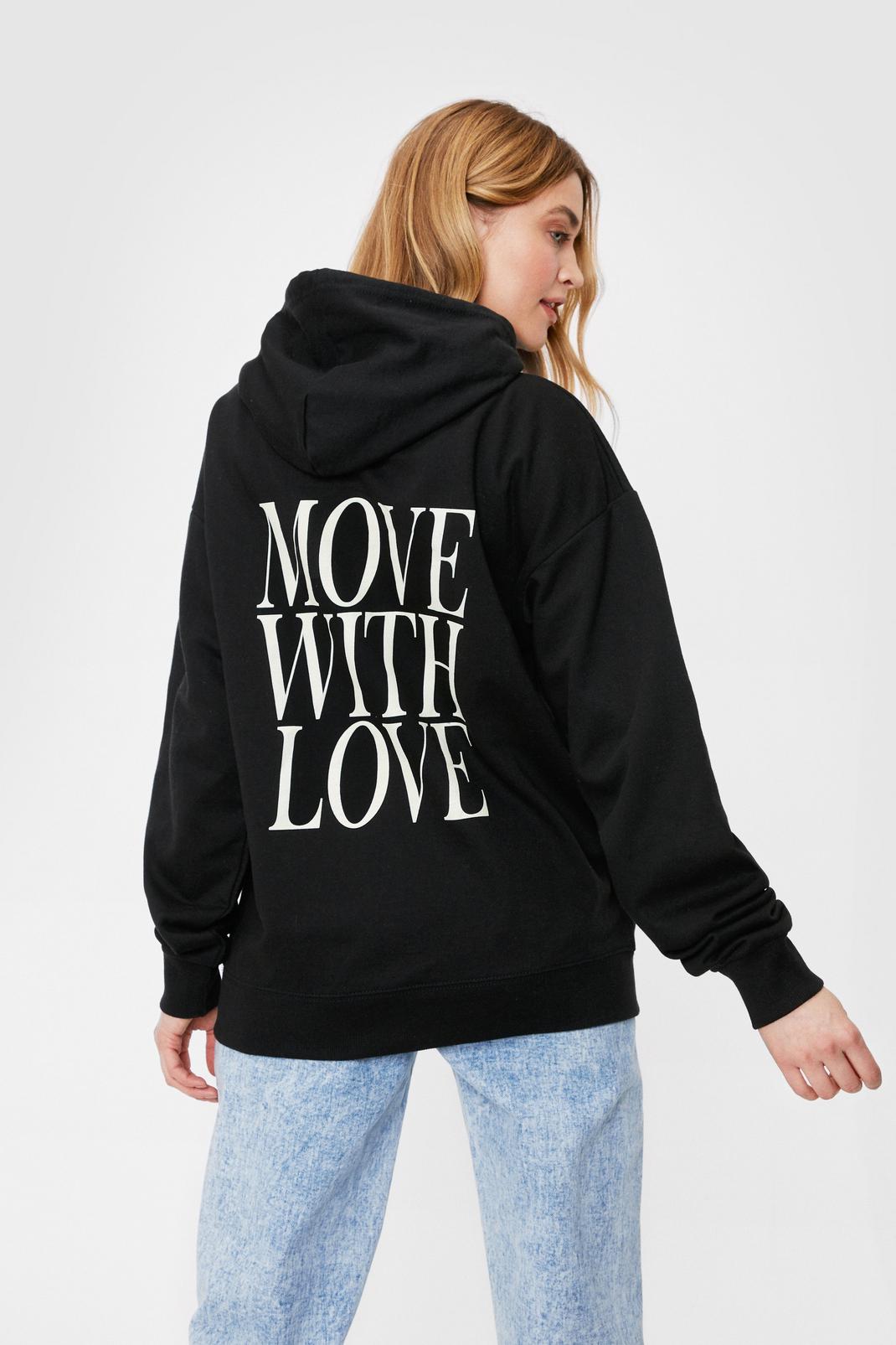 Black Move With Love Oversized Graphic Hoodie image number 1