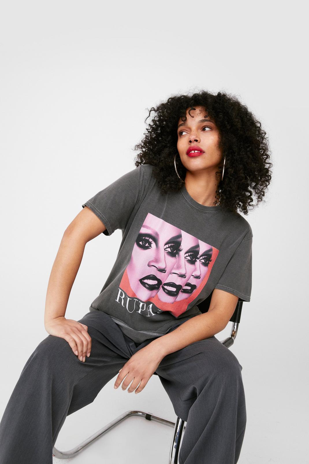 Charcoal RuPaul Oversized Graphic T-Shirt image number 1