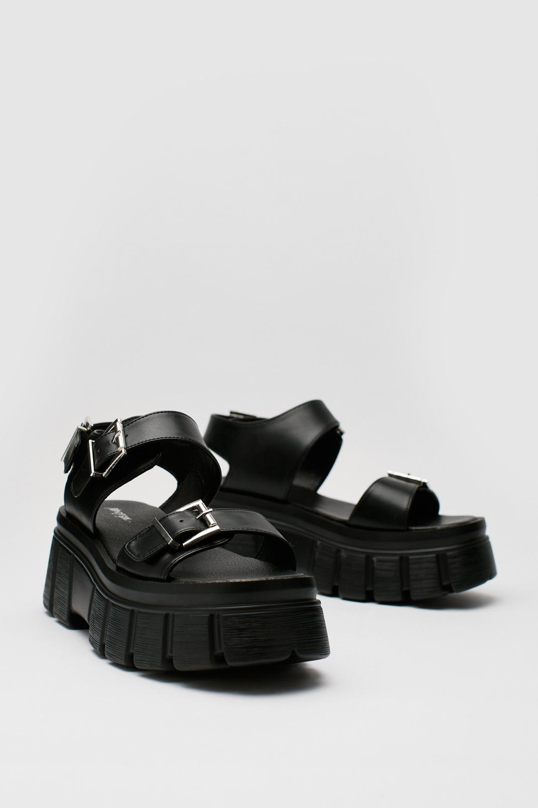 105 Faux Leather Double Buckle Cleated Sandals image number 2