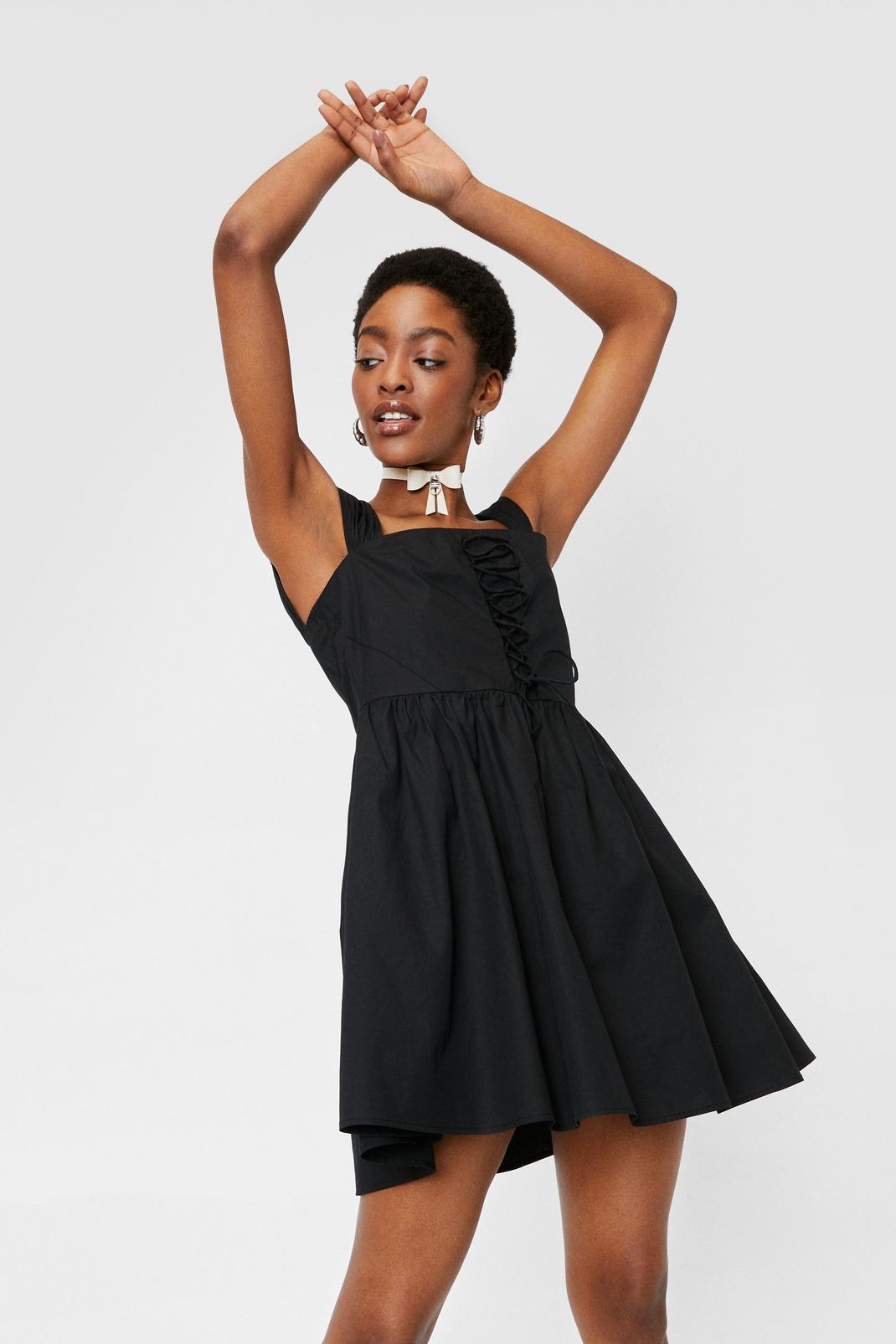 Black Corset Detail Square Neck Mini Dress image number 1