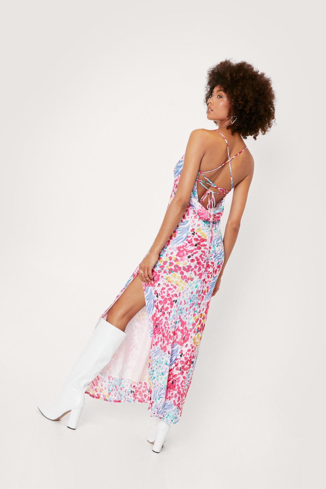 Lilac Abstract Print Satin Maxi Slip Dress image number 1