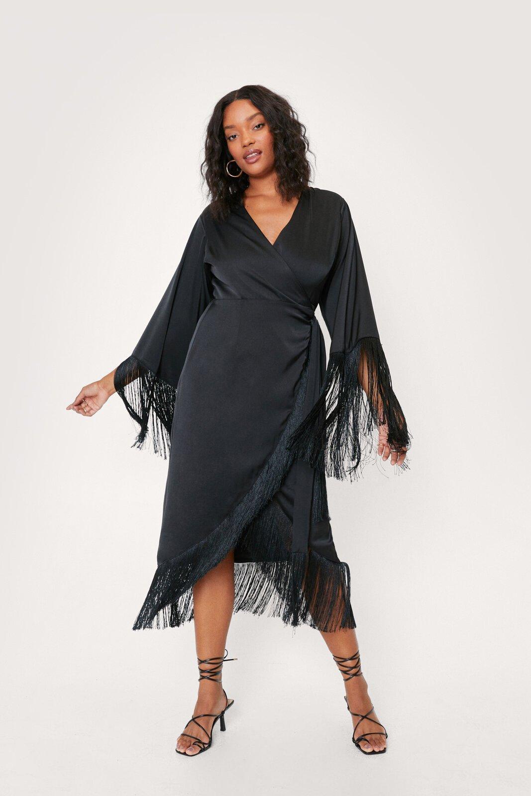 Fringe wrap dress on sale