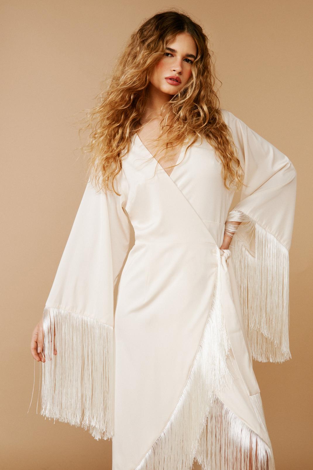 Wrap Fringe Detail Midi Dress | Nasty Gal