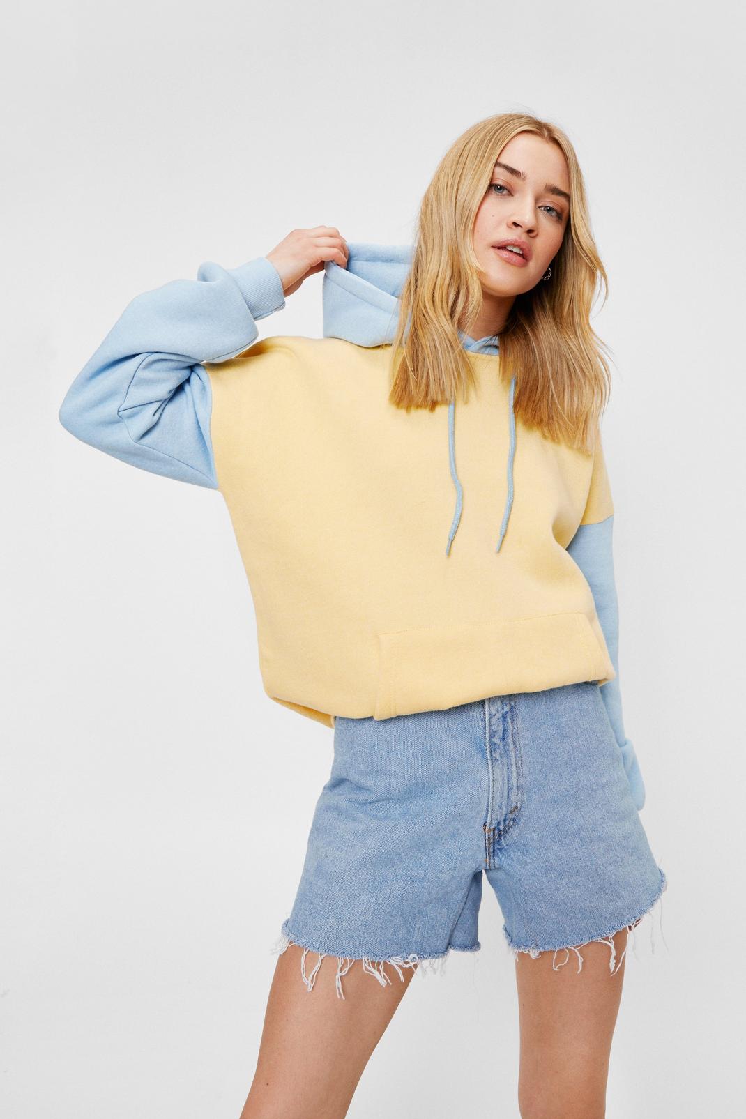 Blue Colorblock Relaxed Drawstring Hoodie image number 1