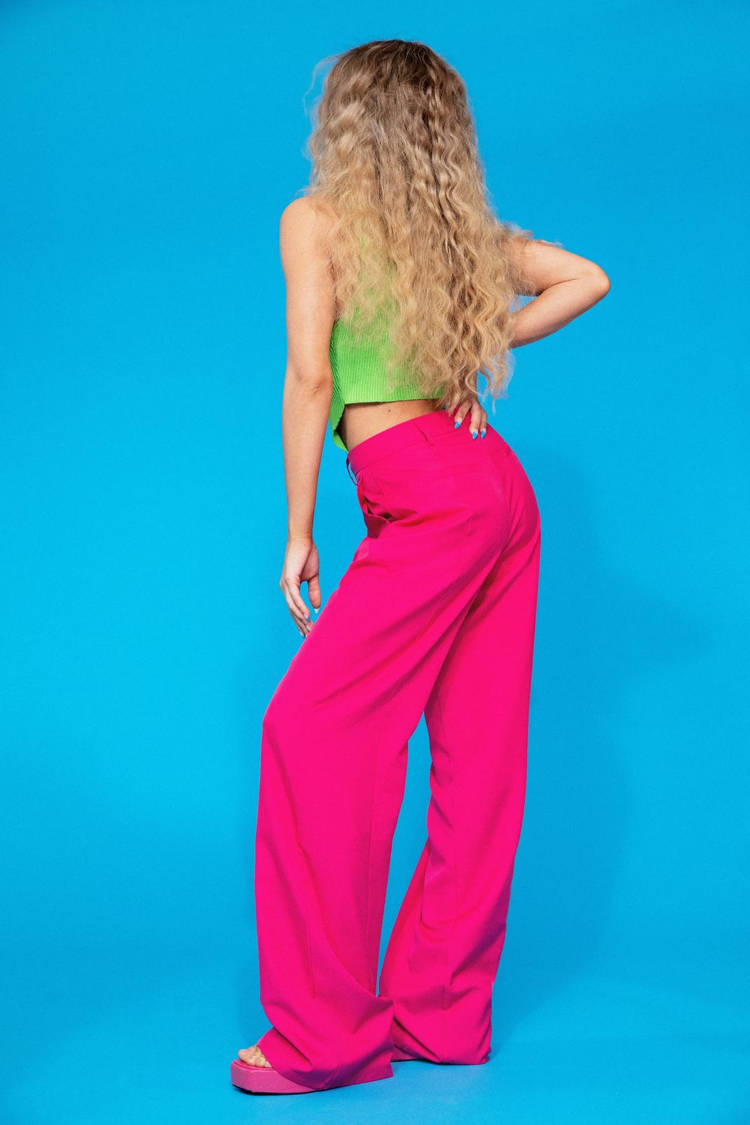 Hot pink Tailored High Waisted Wide Leg Pants image number 1