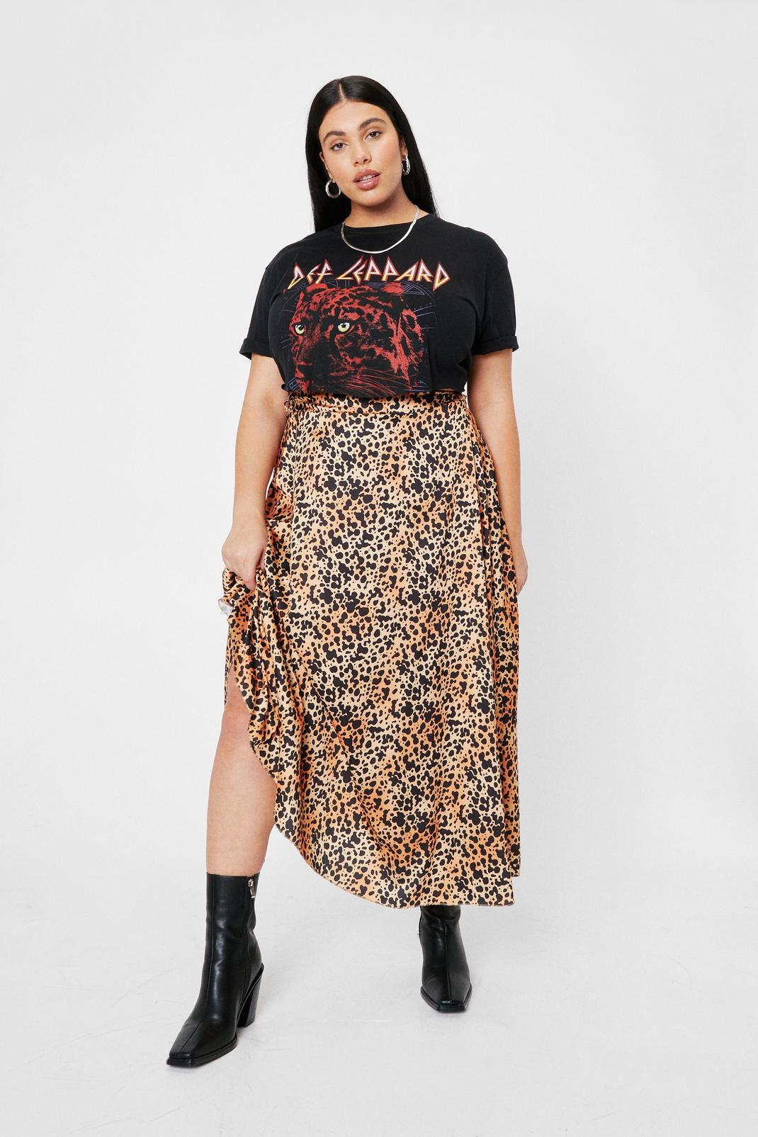 109 Plus Size Animal Print Satin Midi Skirt image number 1