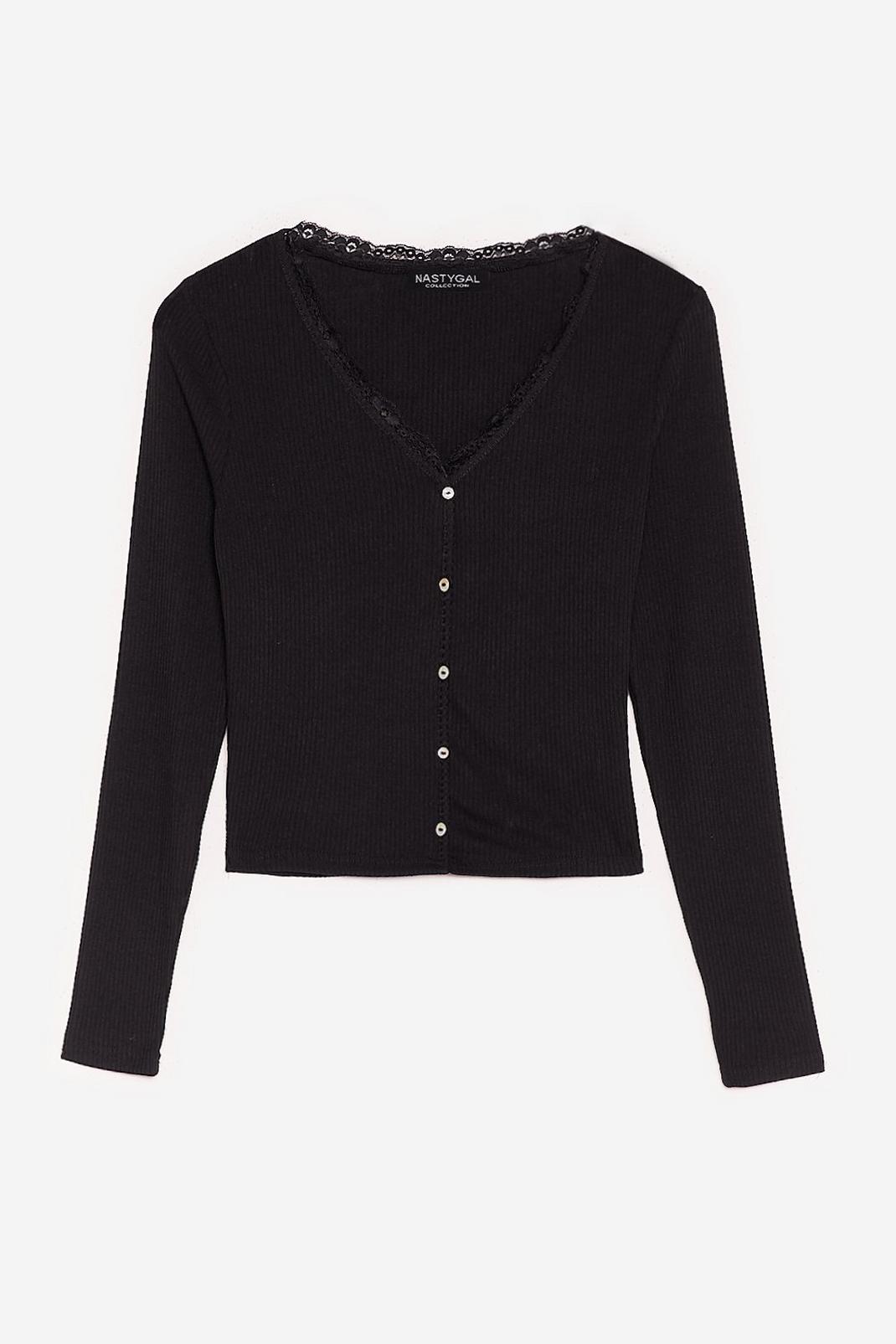 Black Button Top of Things Ribbed Lace Cardigan image number 1