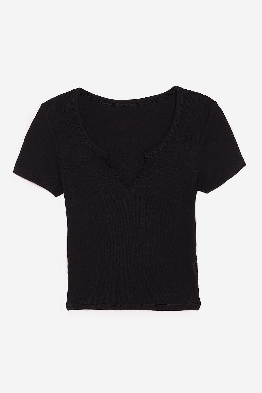 Black V Cut Fitted Cropped T-Shirt image number 1