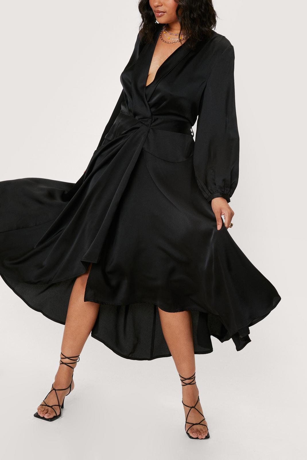 105 Plus Size Satin Long Sleeve Midi Dress image number 2