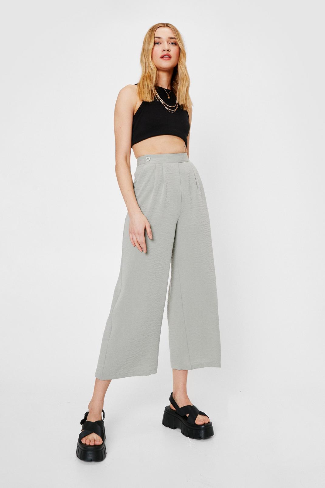 Sage High Waisted Linen Look Culottes image number 1