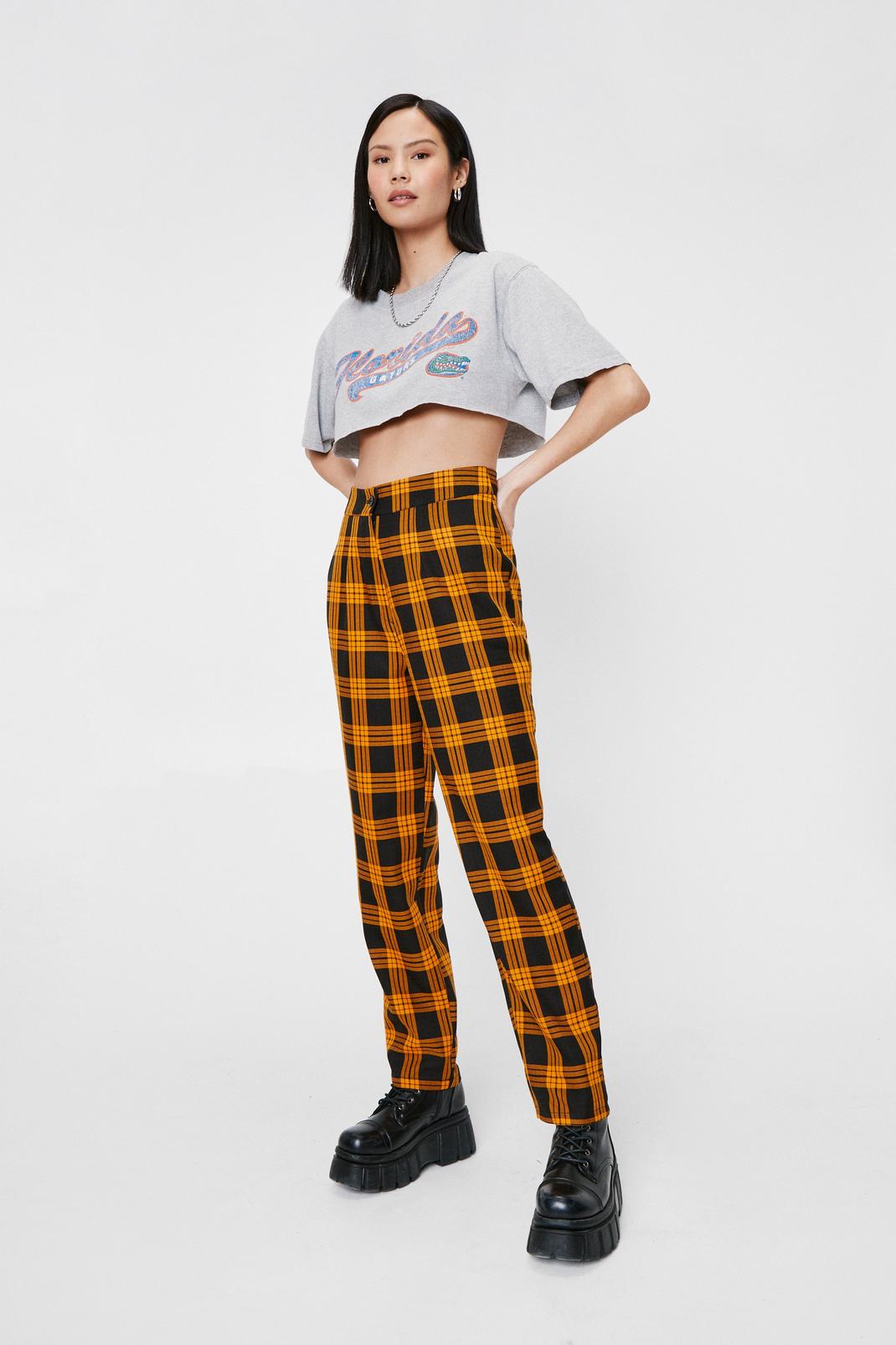 146 Plaid High Waisted Button Up Tapered Pants image number 2