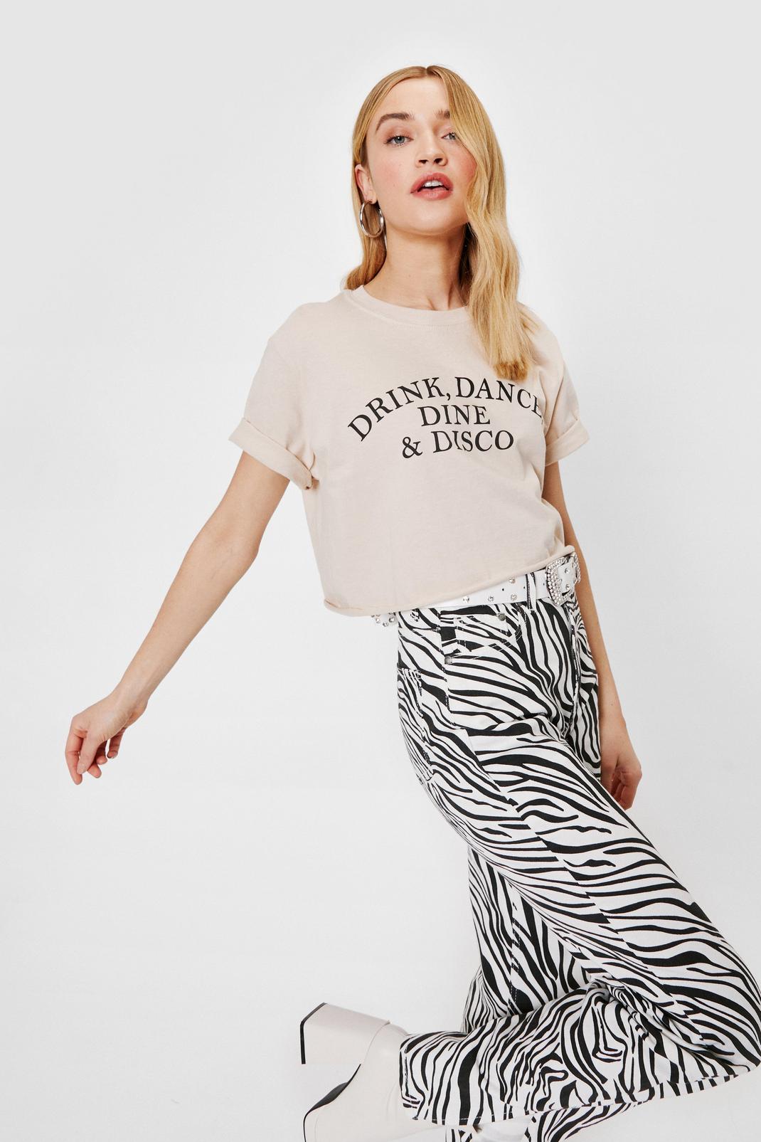 T-shirt court à impressions Drink Dance Disco, Sand image number 1