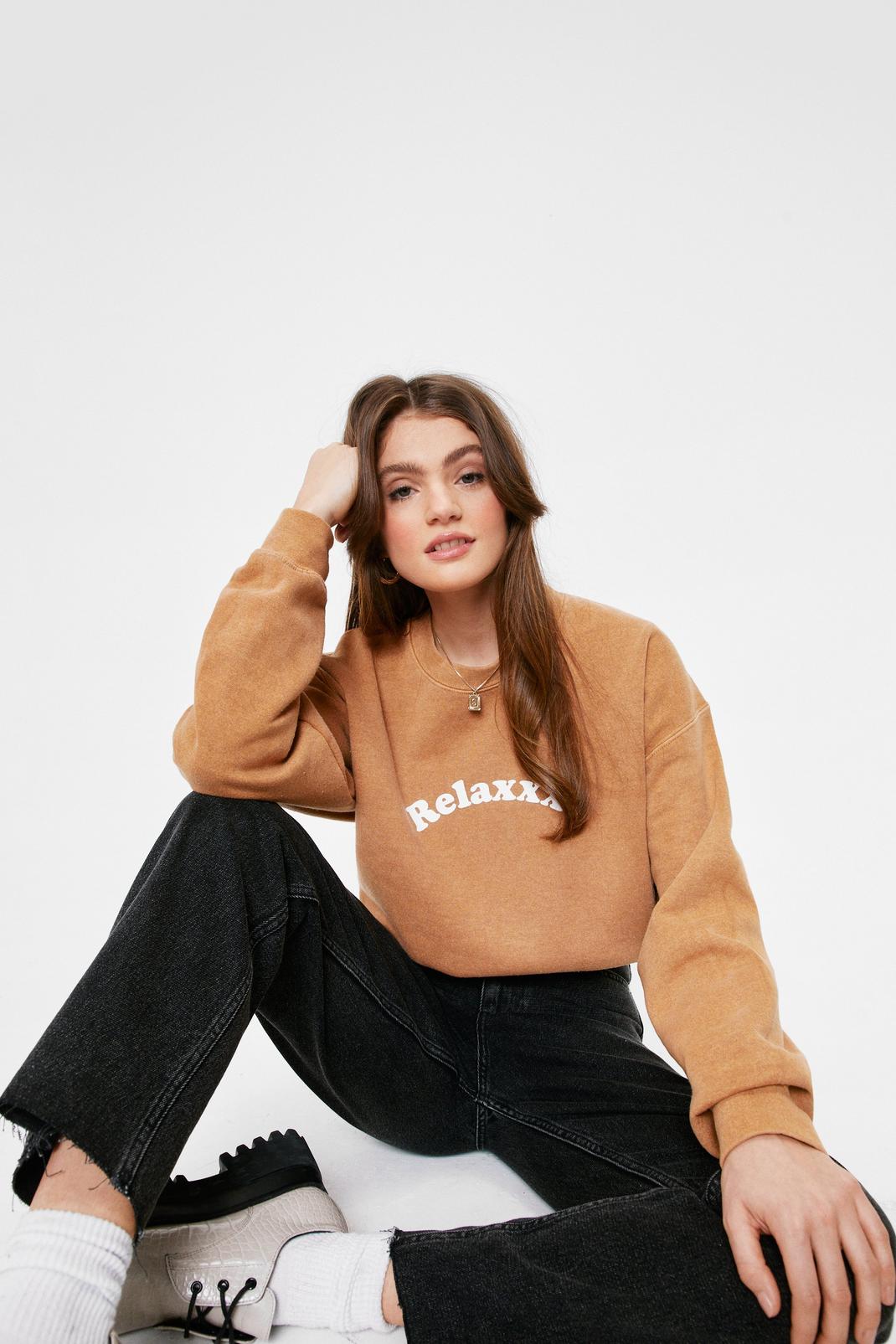 Coffee Relaxxx Washed Oversized Graphic Sweatshirt image number 1
