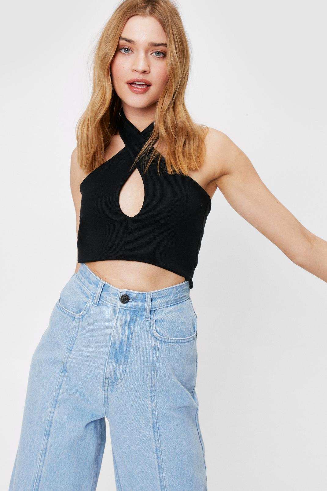 halter crossover cut out crop top