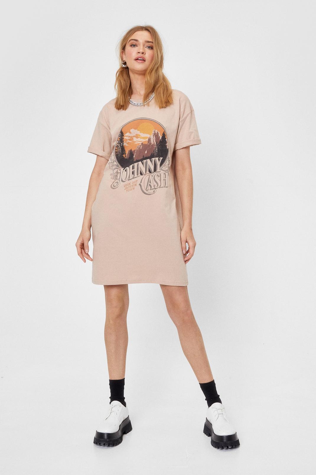 Sand Johnny Cash Graphic T Shirt Dress image number 1