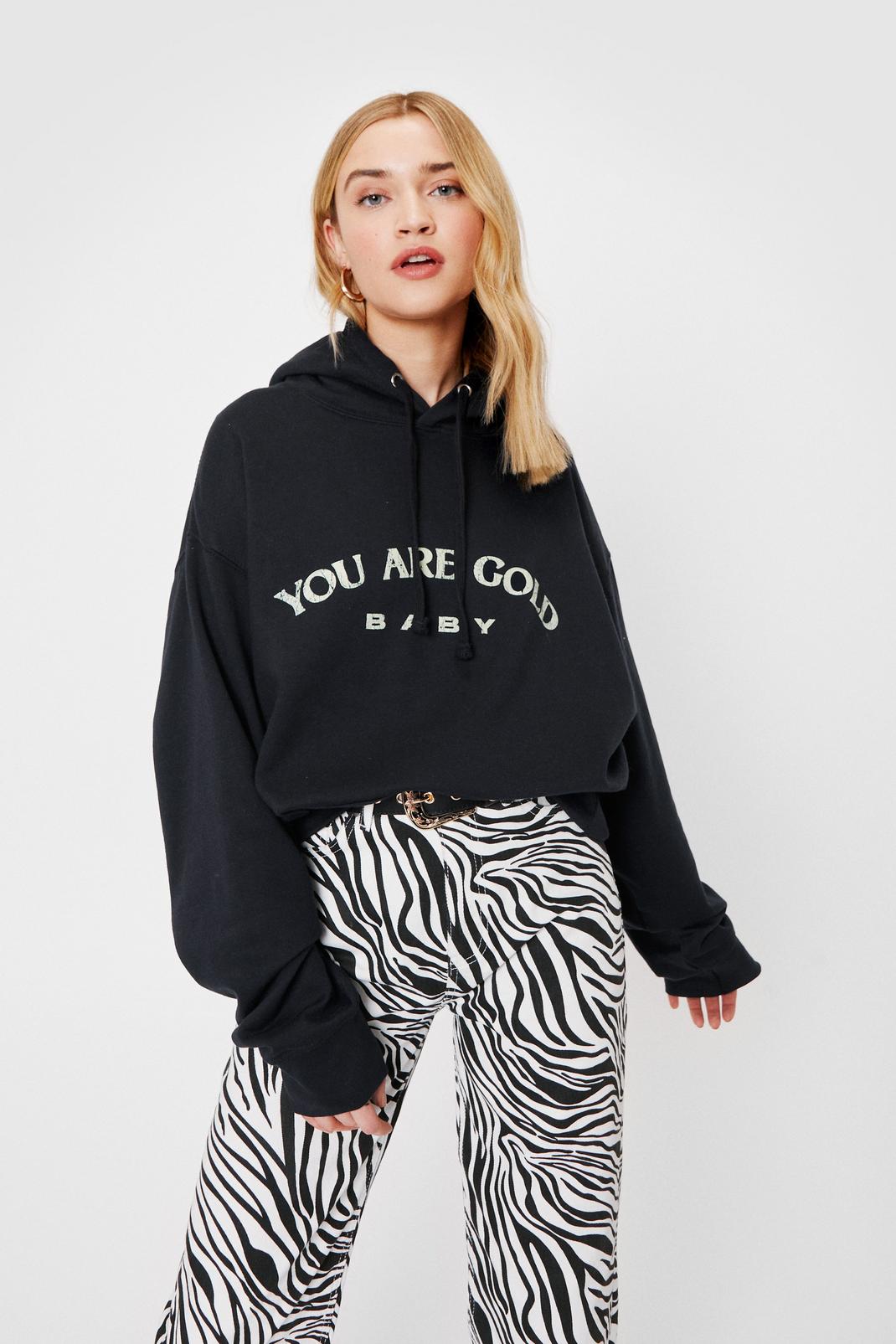 Sweat oversize à capuche et slogan Your Are Gold Baby, Navy image number 1