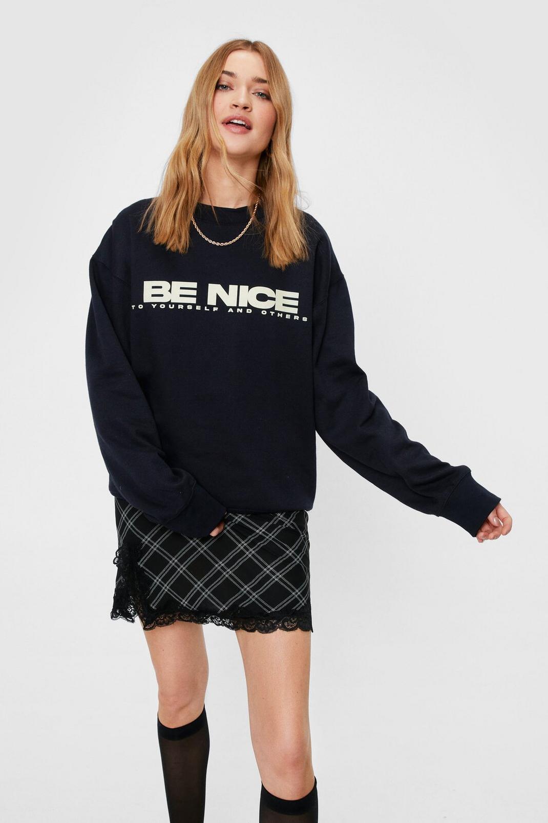 Navy Be Nice Slouchy Graphic Sweatshirt image number 1
