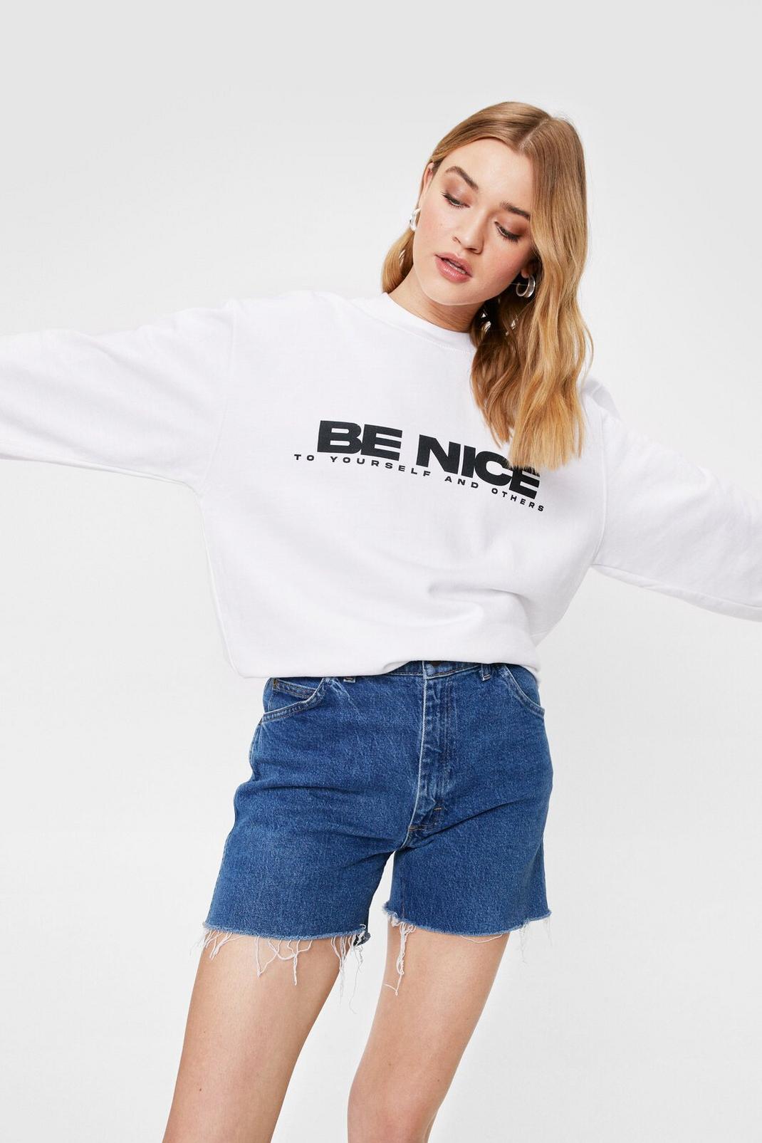 White Be Nice Relaxed Graphic Sweatshirt image number 1