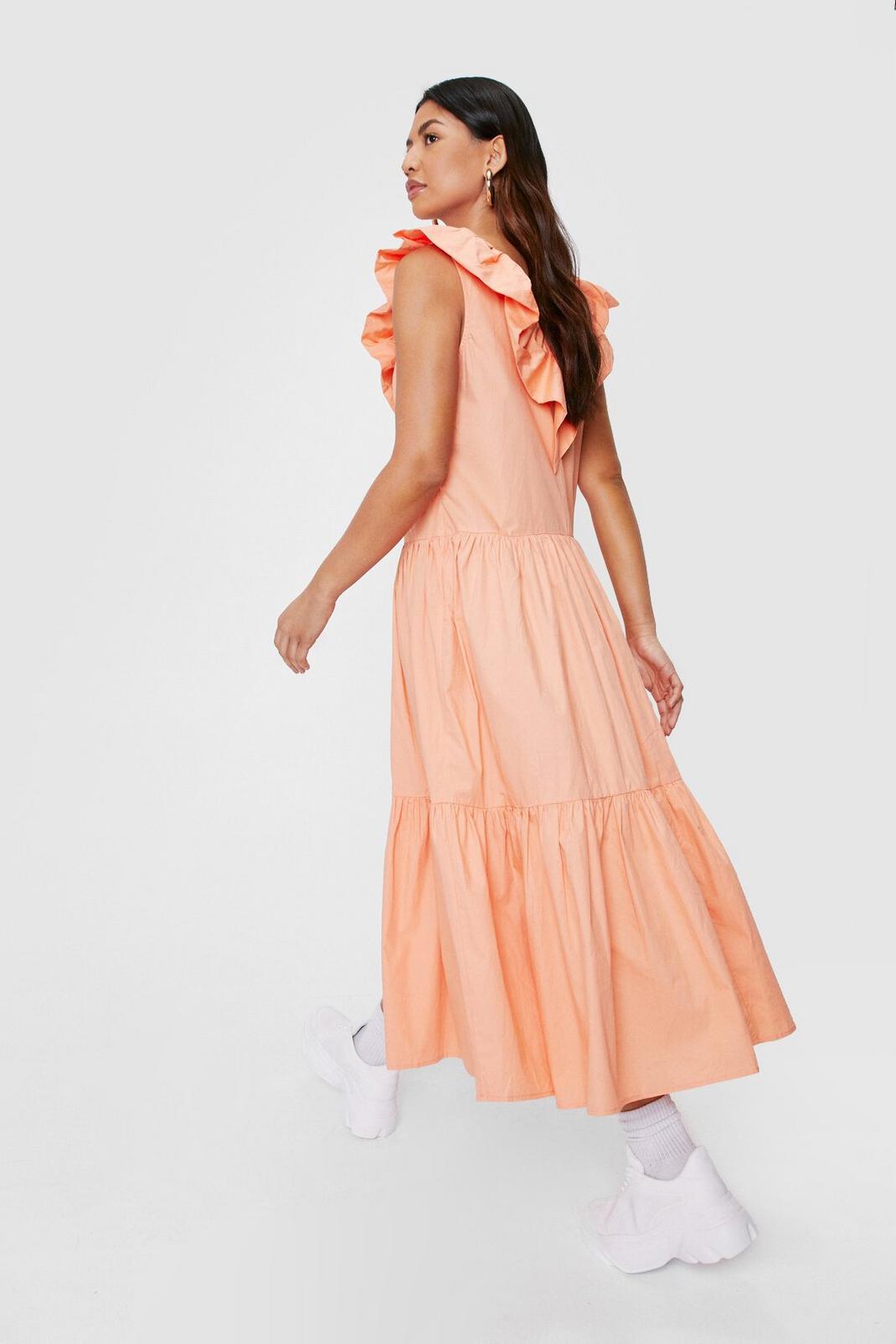 Orange Ruffle Neckline Tiered Midi Dress image number 1