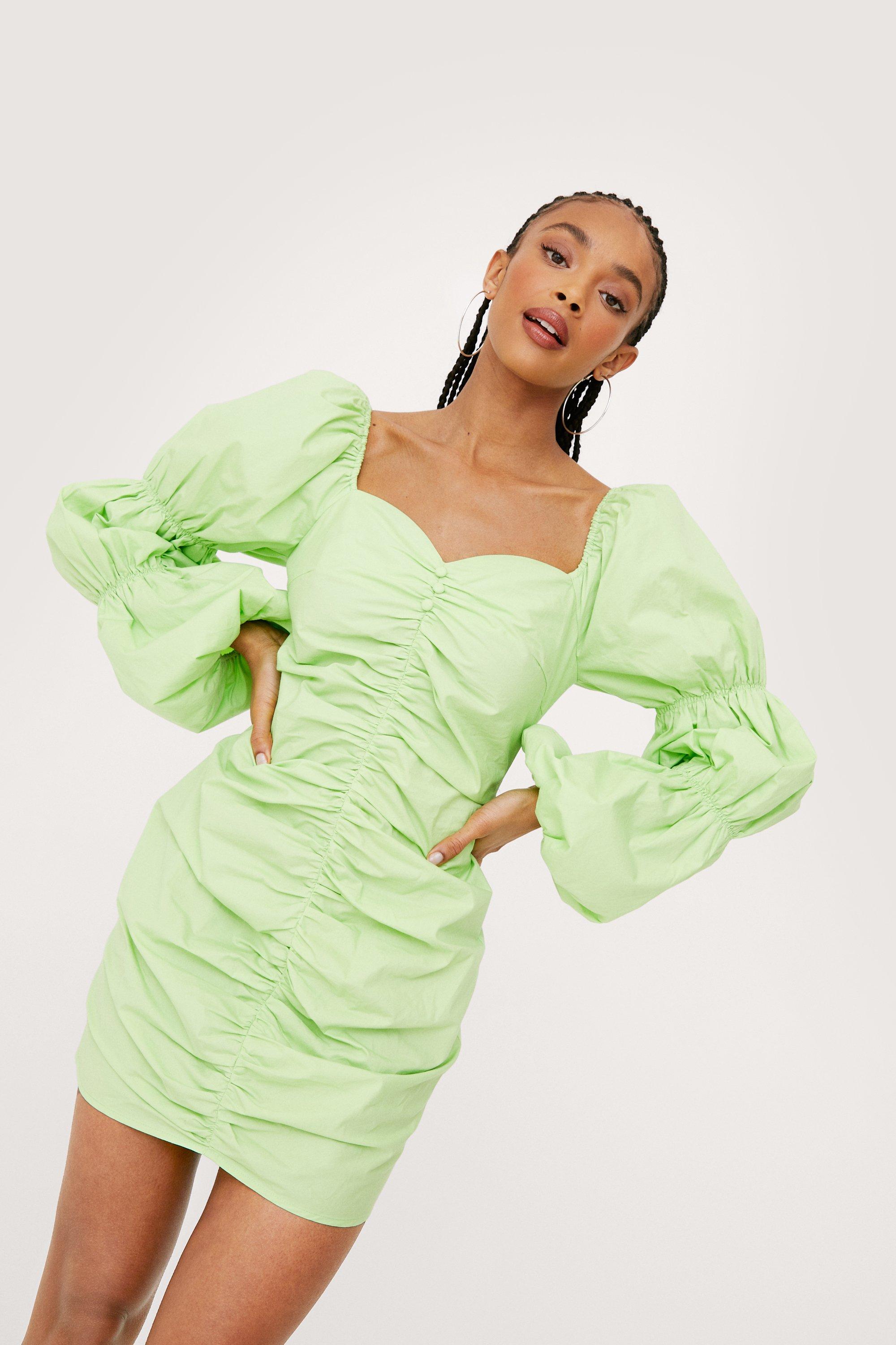 Ruched puff sleeve on sale dress