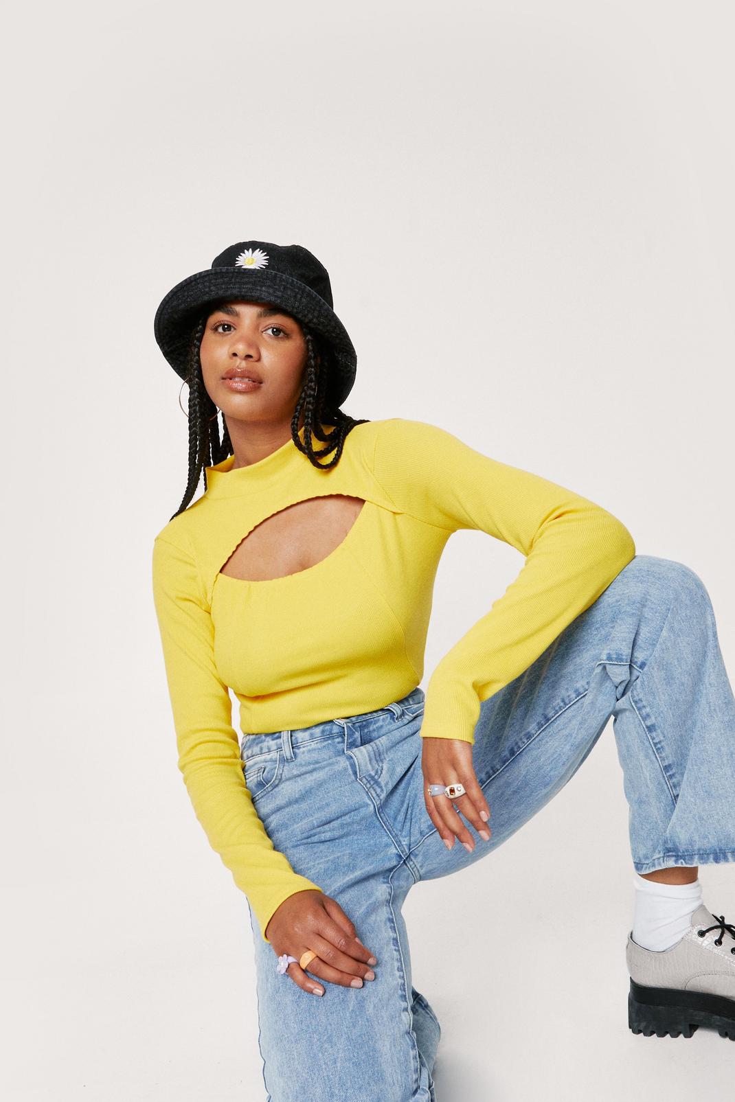 Lemon High Neck Cut Out Long Sleeve Top image number 1