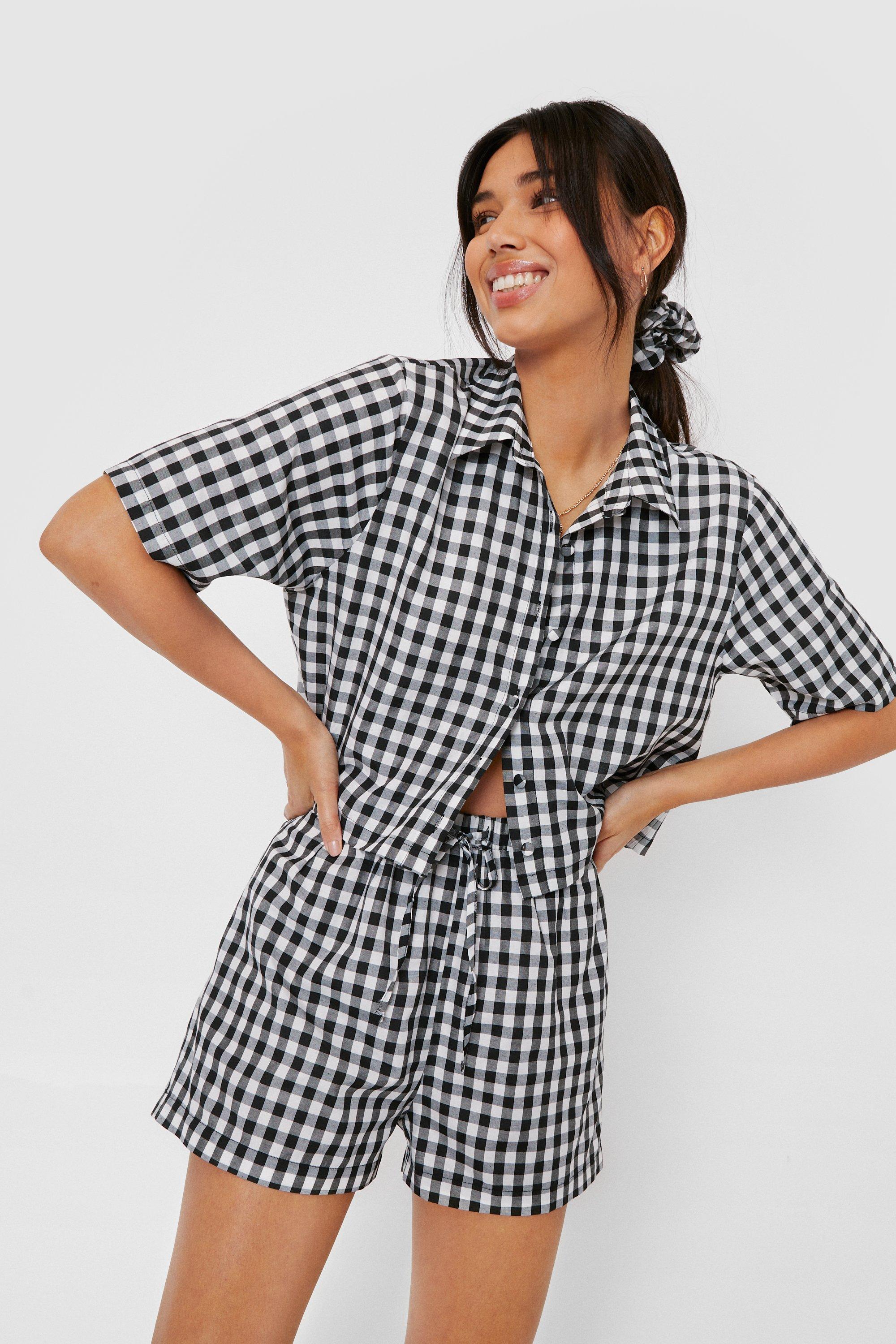 Gingham Print 3 Pc Pajama Shorts Set Nasty Gal