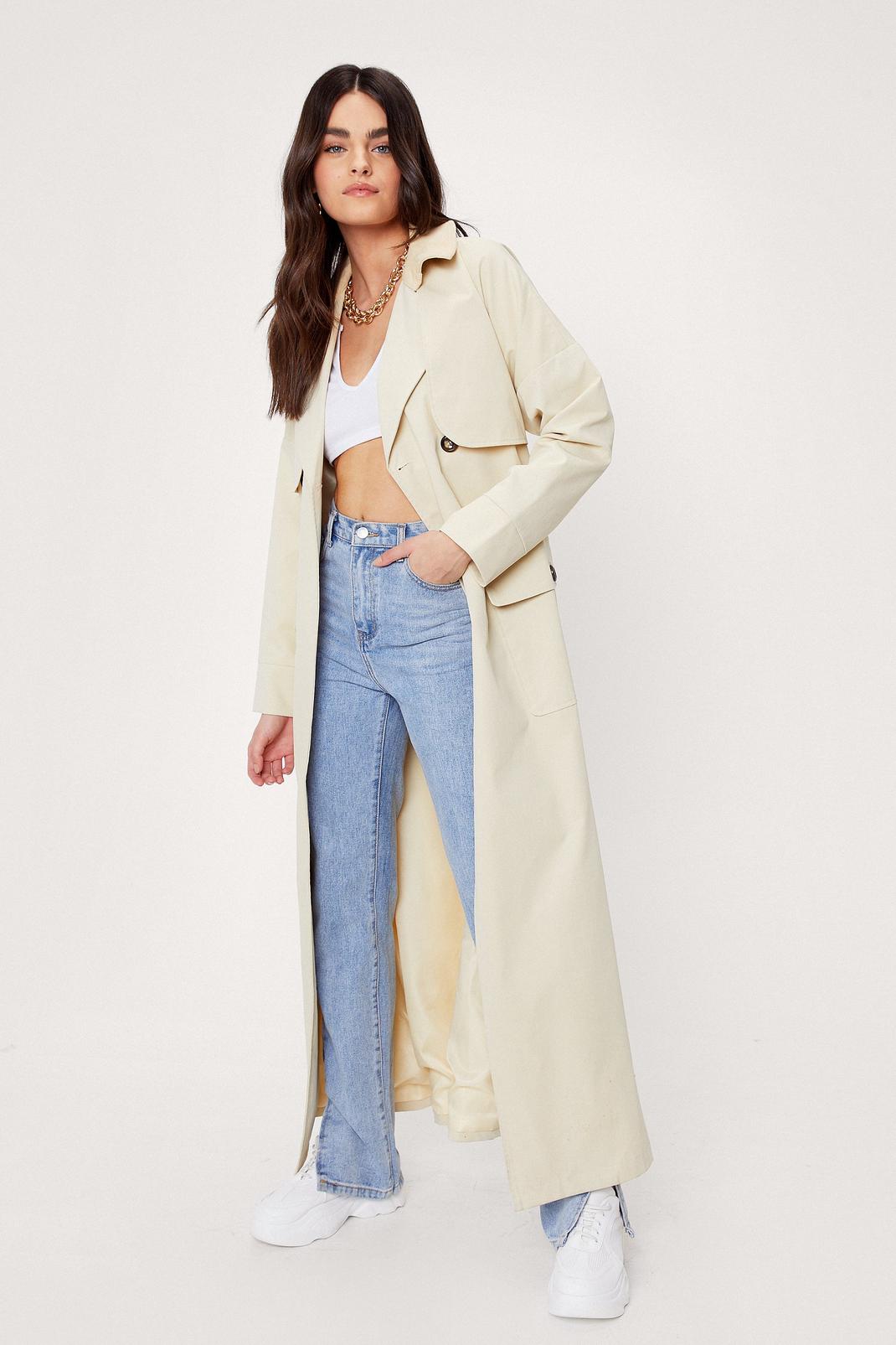 Stone Maxi Cord Collar Belted Trench Coat image number 1