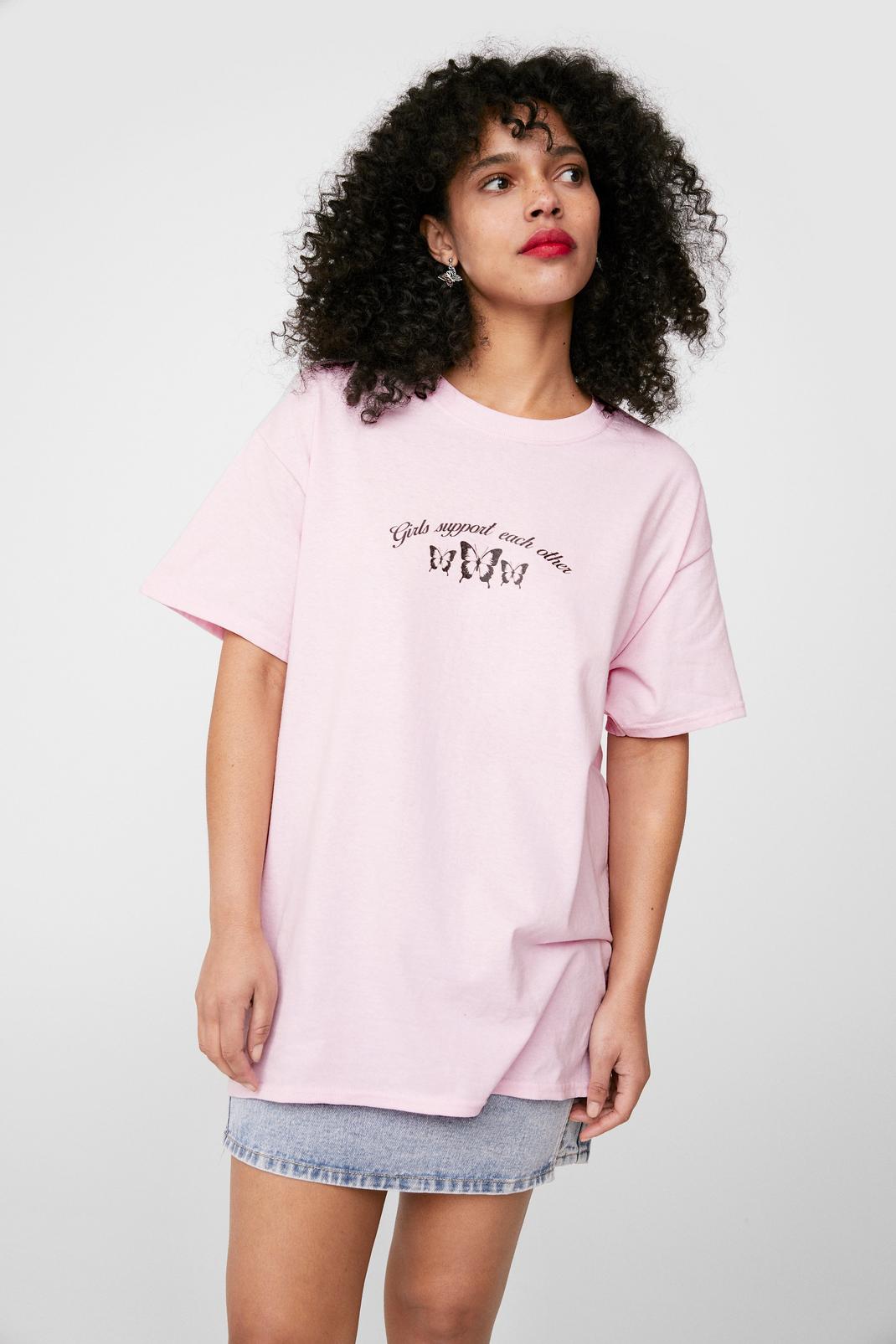 Pink Girls Support Each Other Oversized Graphic T-Shirt image number 1
