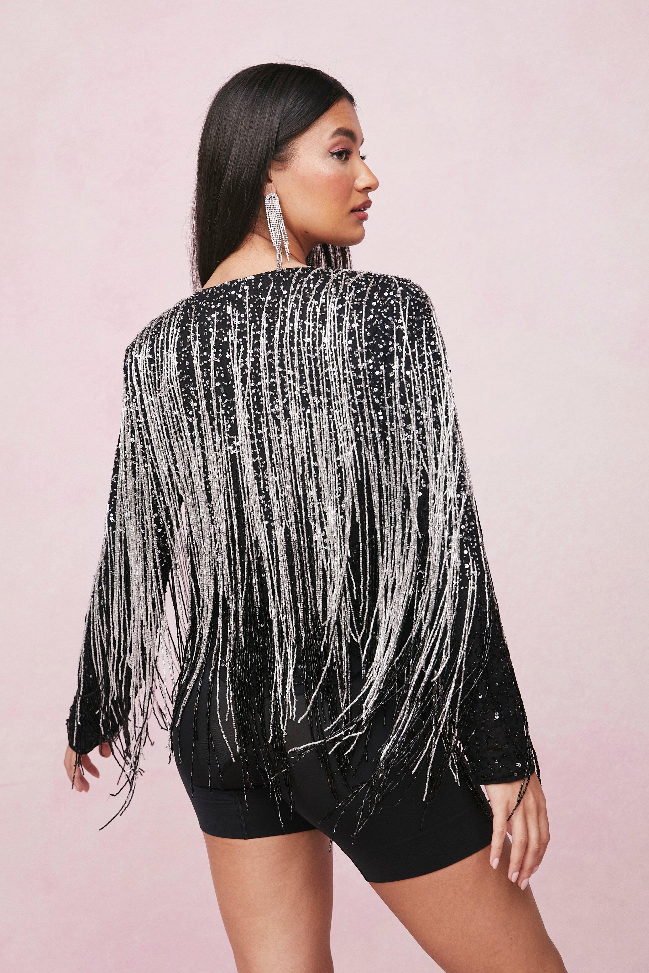 Silver sequin hot sale fringe jacket