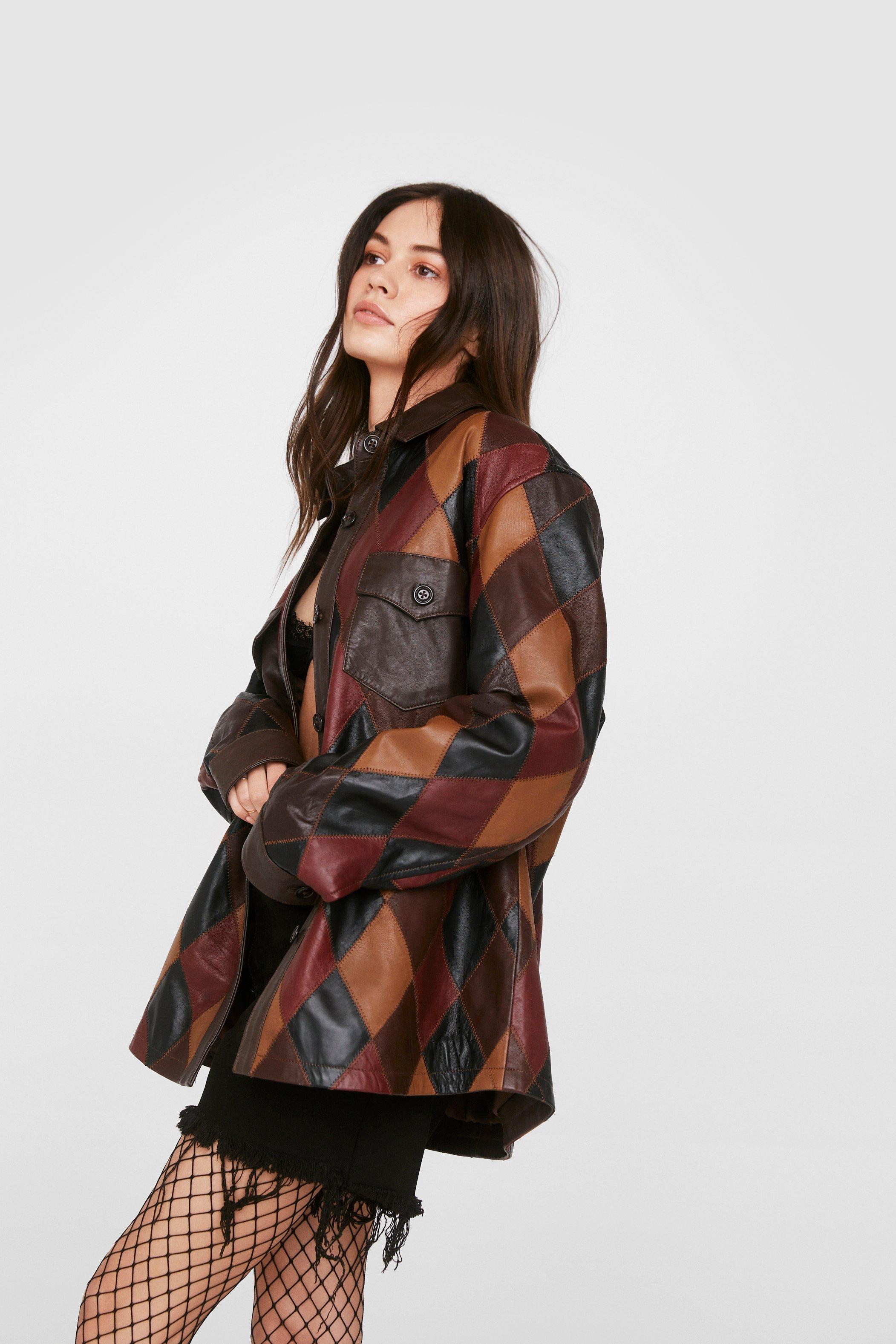 Patchwork leather jacket hotsell