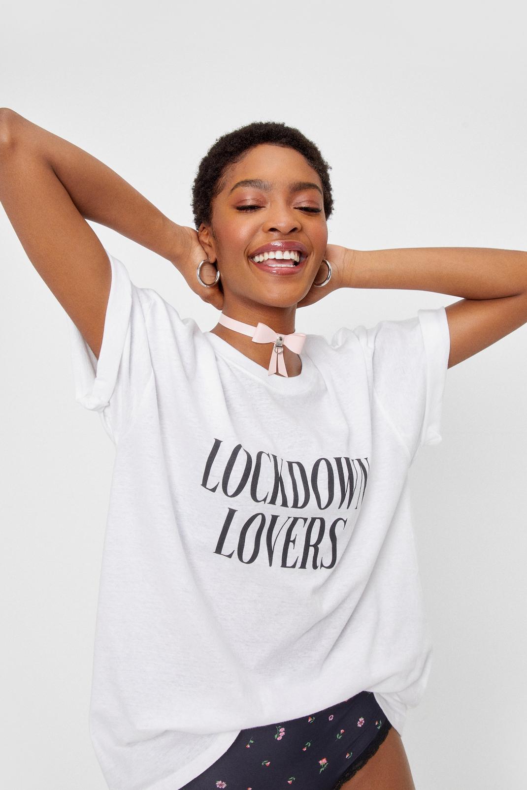 White Lockdown Lovers Oversized Graphic T-Shirt image number 1