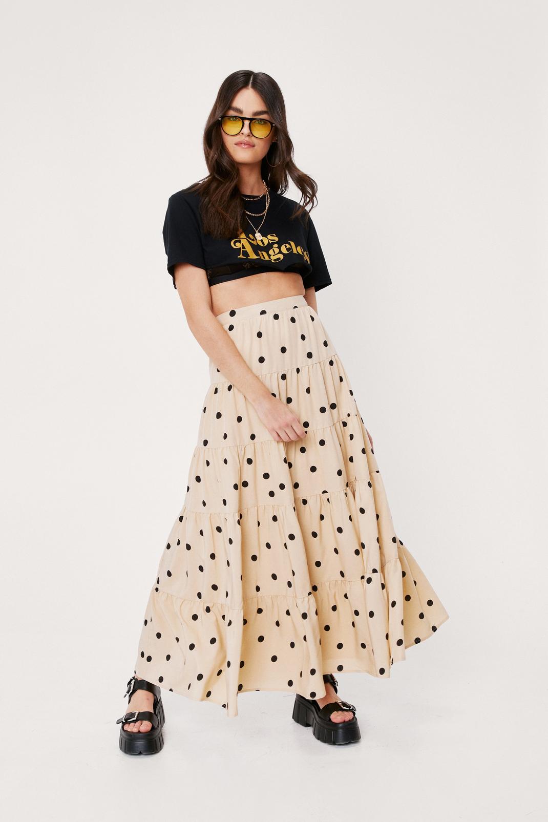 Biscuit Polka Dot Print Tiered Maxi Skirt image number 1