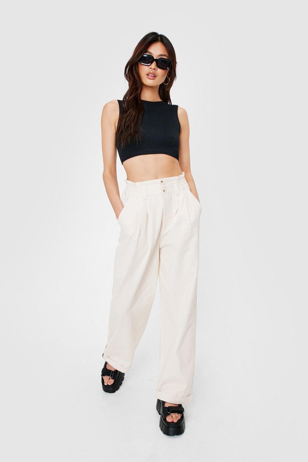 Ivory High Waisted Straight Leg Cargo Trousers image number 1
