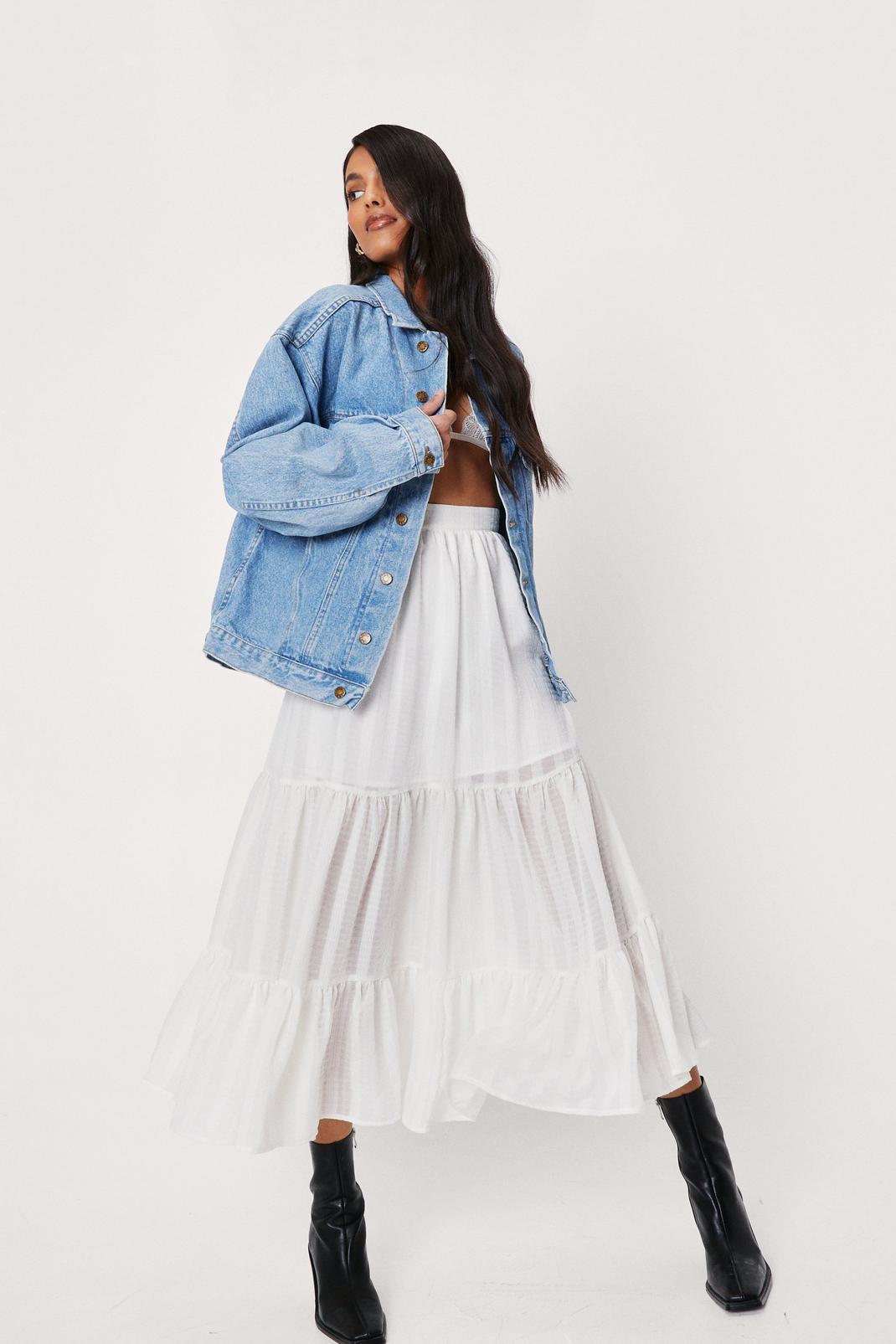 Off white High Waisted Tiered Midi Skirt image number 1