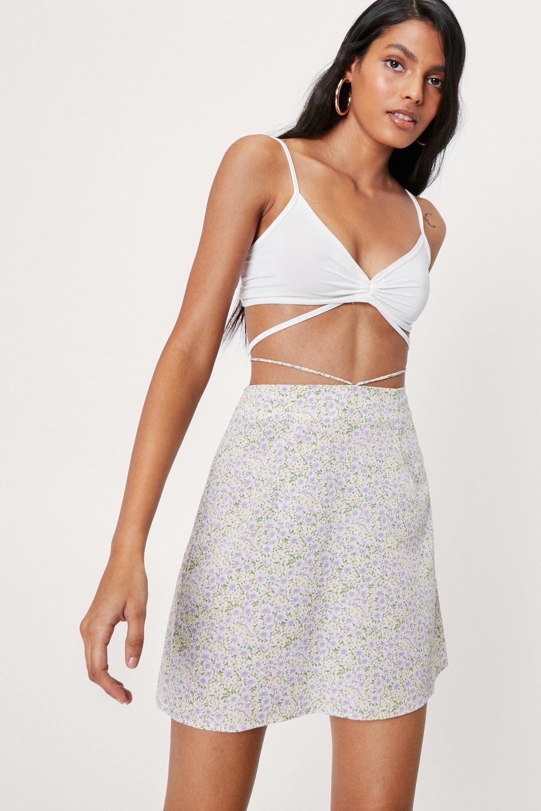 Multi Ditsy Print Strappy Waist Mini Skirt image number 1