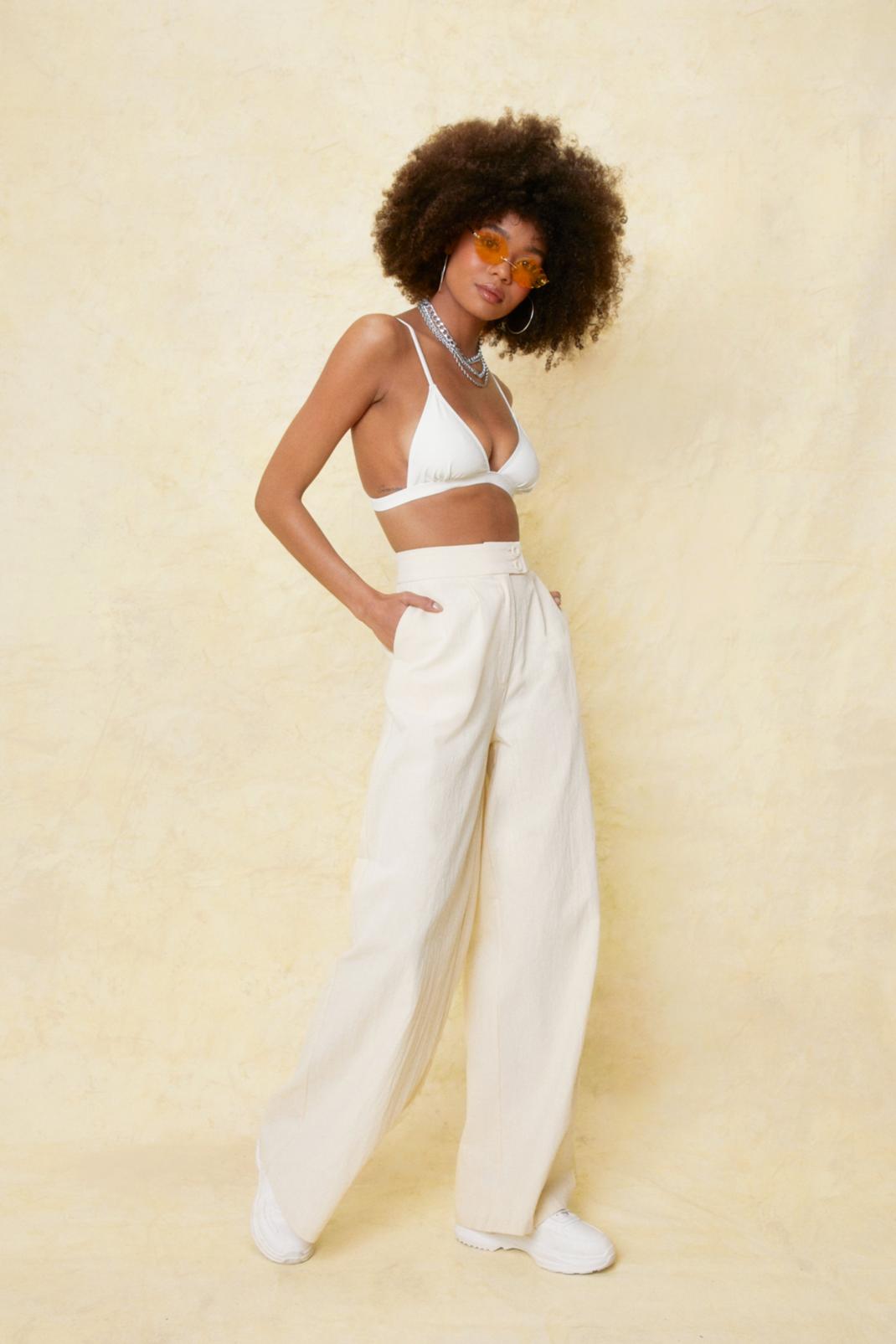 Lemon Linen Look High Waisted Wide Leg Trousers image number 1
