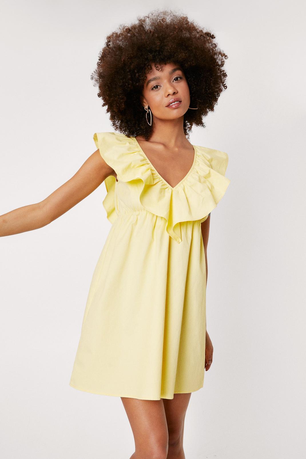 Lemon Ruffle Layered V Neck Mini Dress image number 1