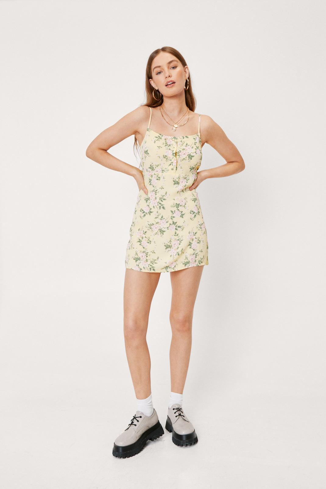 Lemon Floral Print Strappy Relaxed Mini Dress image number 1