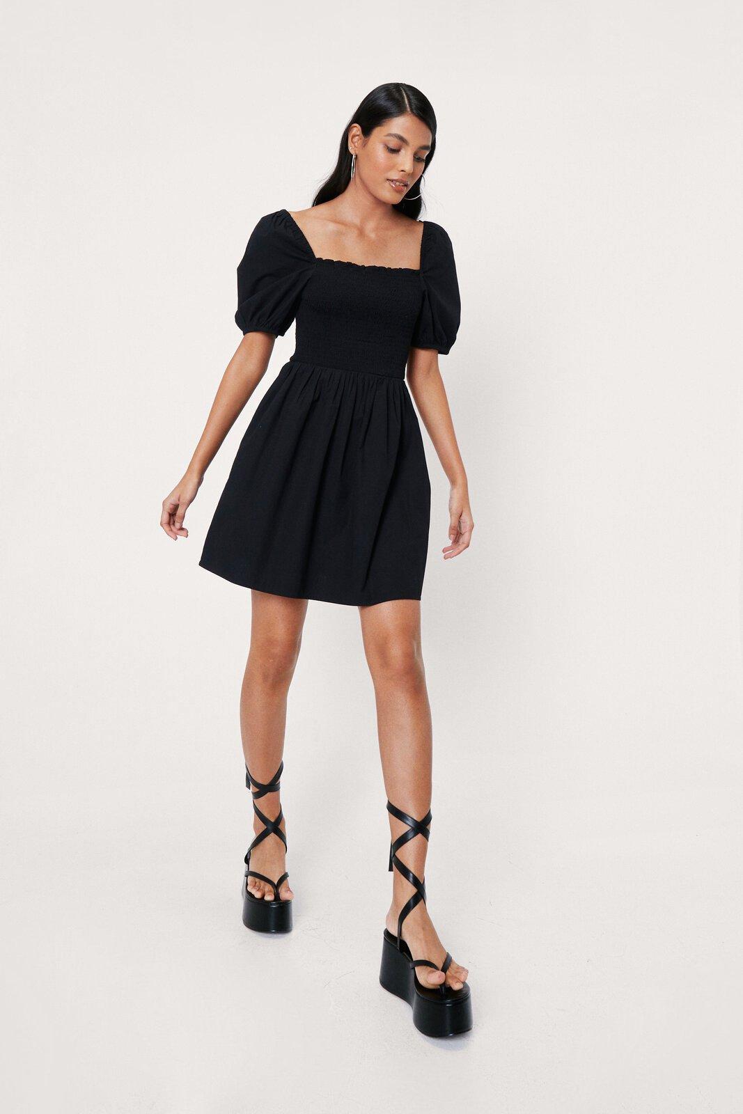 Square Neck Puff Sleeve Mini Dress ...